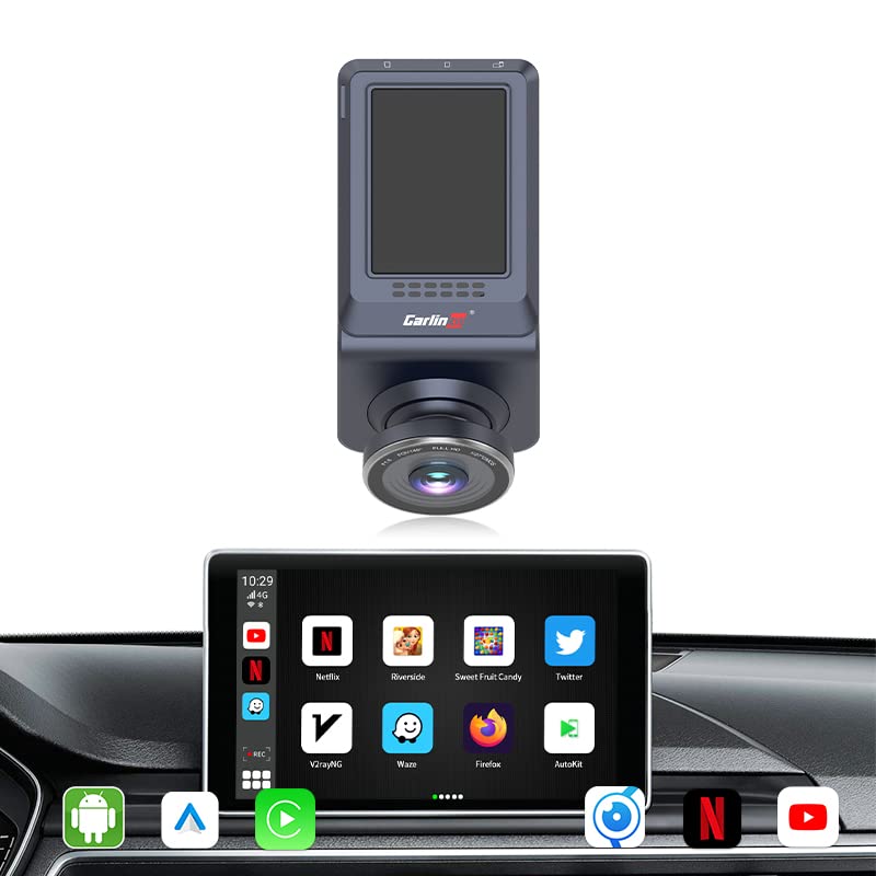 CarlinKit Ai Box Dash Cam Adapter - 8 Core, 4+64GB, Android 9.0 with Wireless CarPlay & Android Auto - Built-in GPS, Video Recorder, SIM/TF Card Support - Perfect for Cars with Wired CarPlay (Ideal for Road Trips & Daily Commuting)