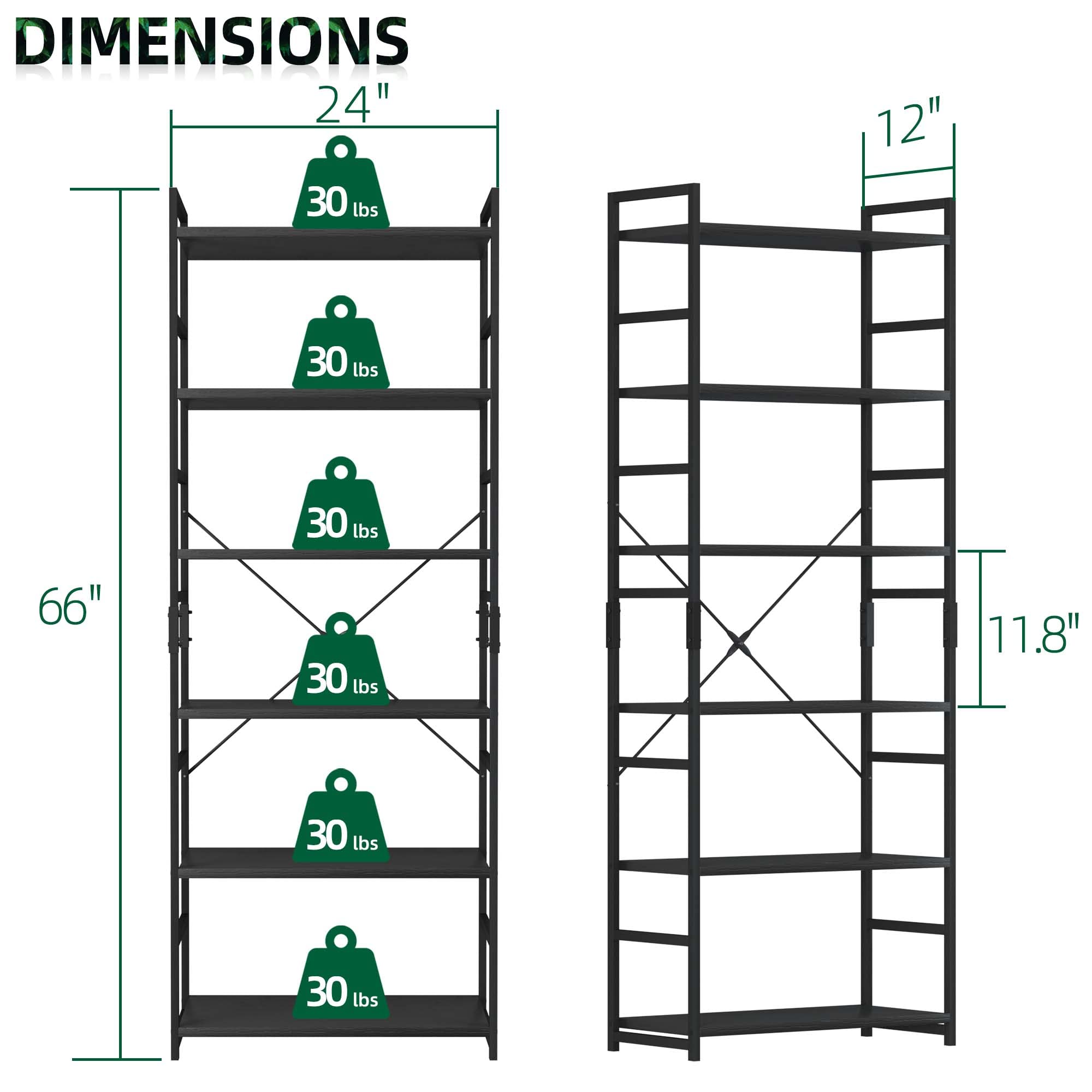 6-Tier Adjustable Bookshelf - Tall Modern Bookcase for Office, Living Room & Bedroom - Heavy Duty Storage Organizer with Versatile Shelving - Perfect for Home Office, Study & Library Organization (Black)