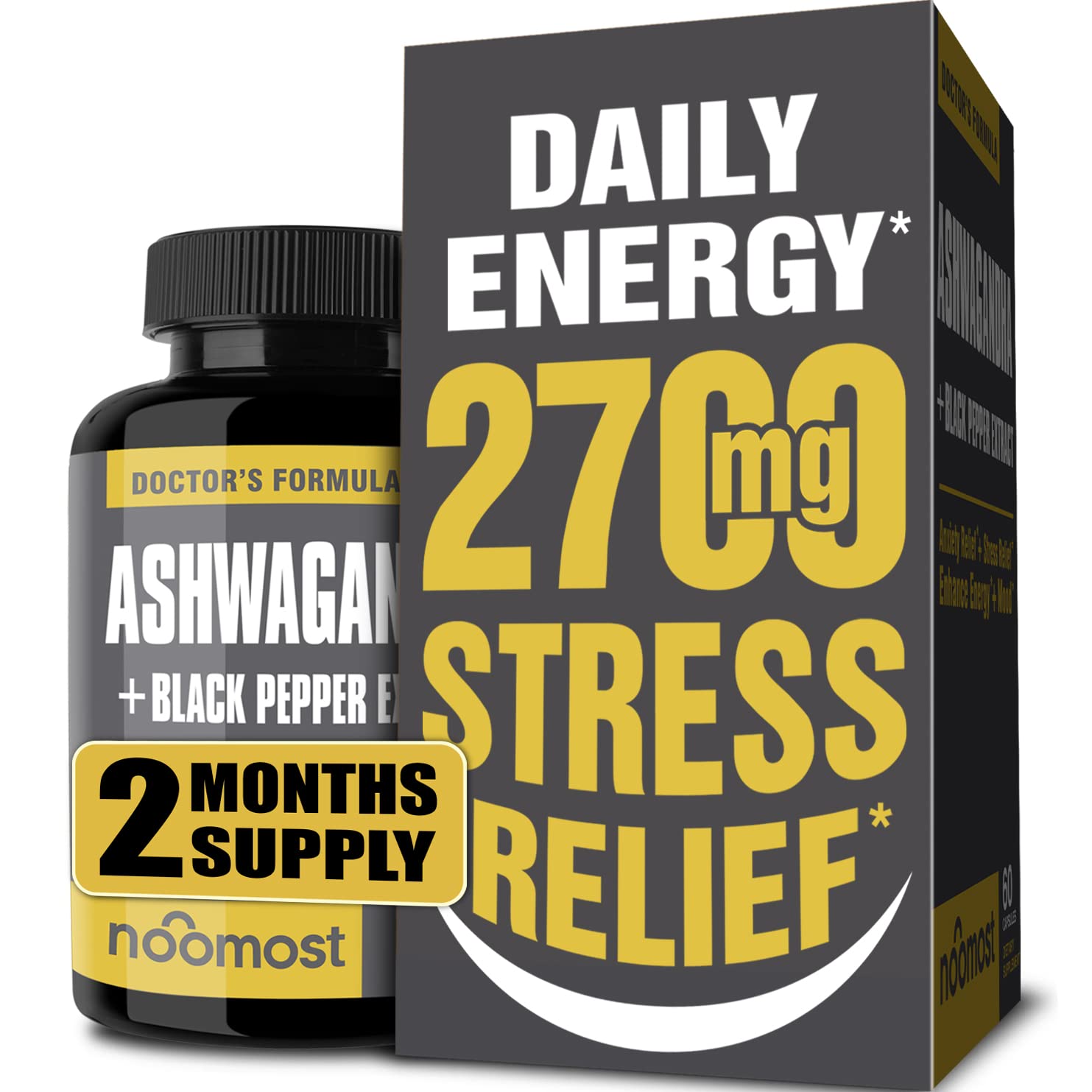 NooMost Ashwagandha Capsules 2700mg - 100% Pure Ashwagandha Root Powder with Black Pepper Extract for Adrenal & Thyroid Support, Cortisol Balance & Mood Enhancement - 2 Month Supply - Stress Relief & Energy Boost for Daily Wellness
