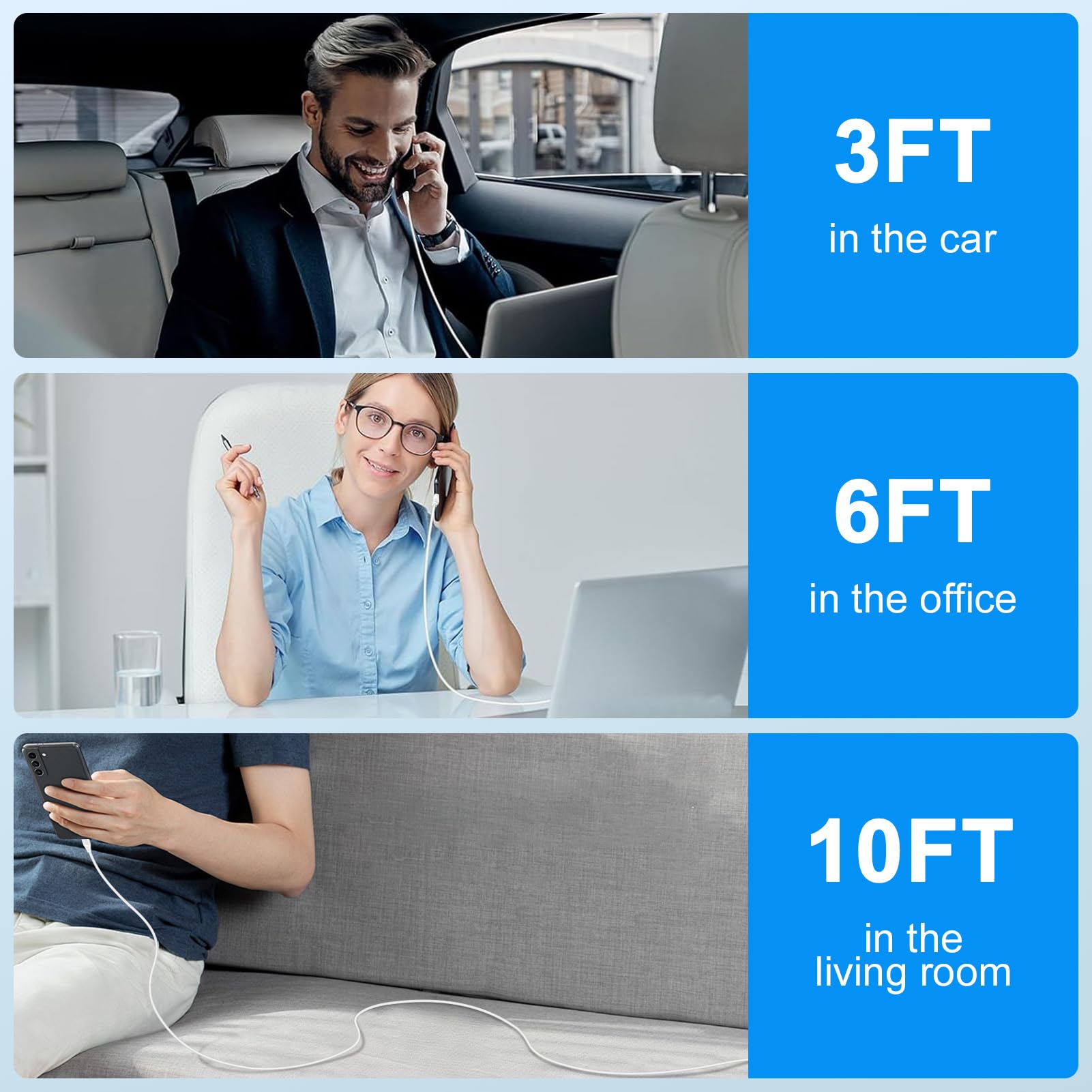 60W USB C to USB C Fast Charger Cable 3-Pack (3FT/6FT/10FT) - Compatible with iPhone 16/16 Pro/16 Pro Max/16 Plus & Samsung Galaxy S25 Ultra/A16/A35/A56 - PD Charging Cable for Car, Home & Travel