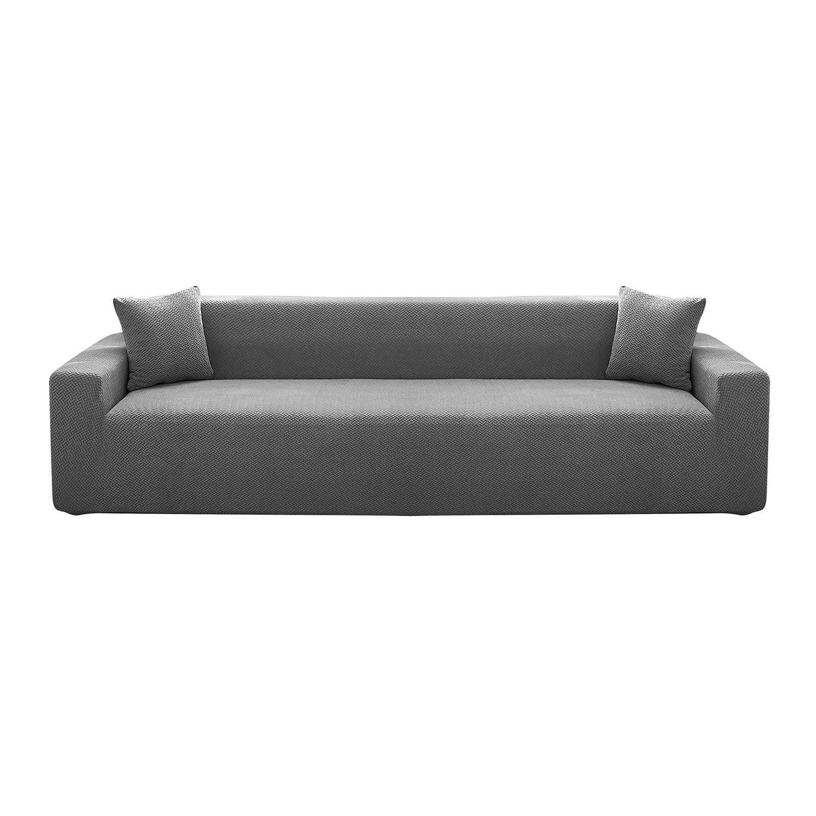 Stretchable Jacquard Spandex Sofa Cover for 3-Seater Couch (190-230cm) - Non-Slip Washable Furniture Protector - Light Gray - Perfect for Living Room, Family Room & Home Decor