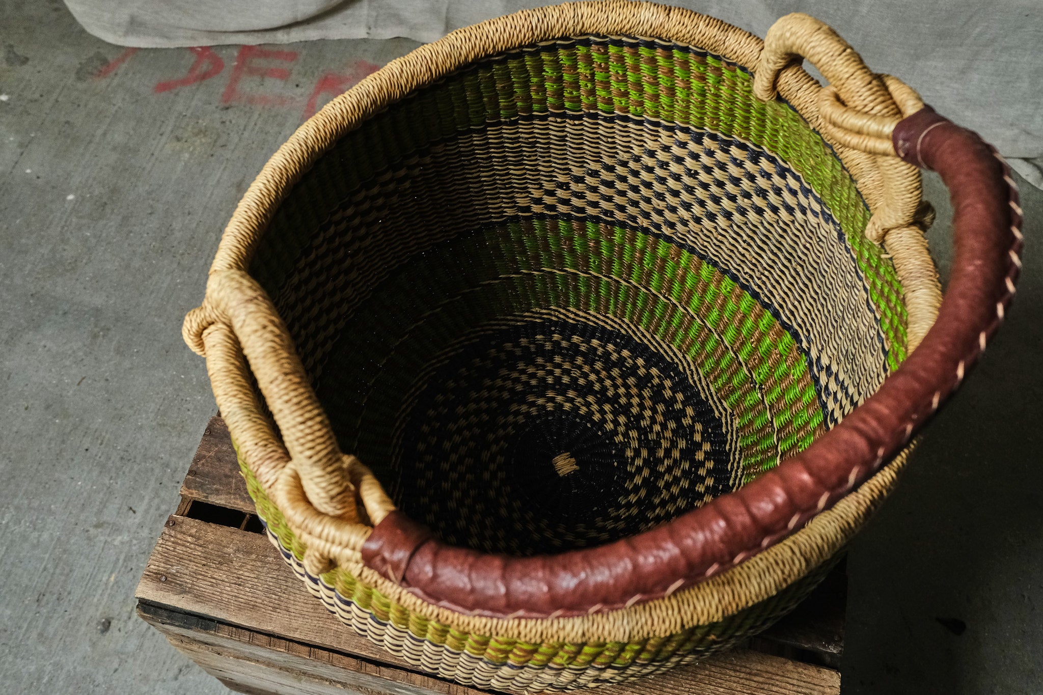 Handwoven Eco-Friendly Shopping Basket - Lime Green, Brown & Black - Perfect for Groceries, Picnics & Beach Trips