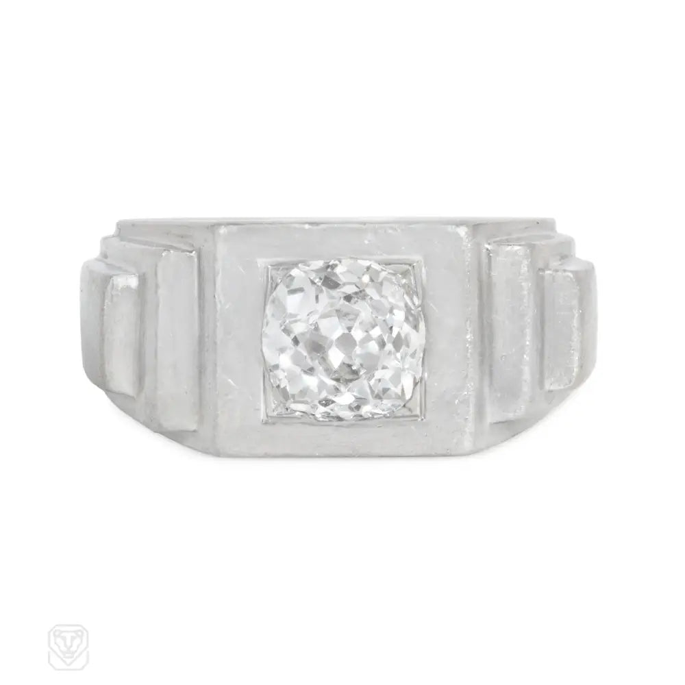 Vintage Art Deco Platinum & Diamond Stepped Ring - Elegant Antique Jewelry for Women, Perfect for Weddings, Anniversaries & Special Occasions