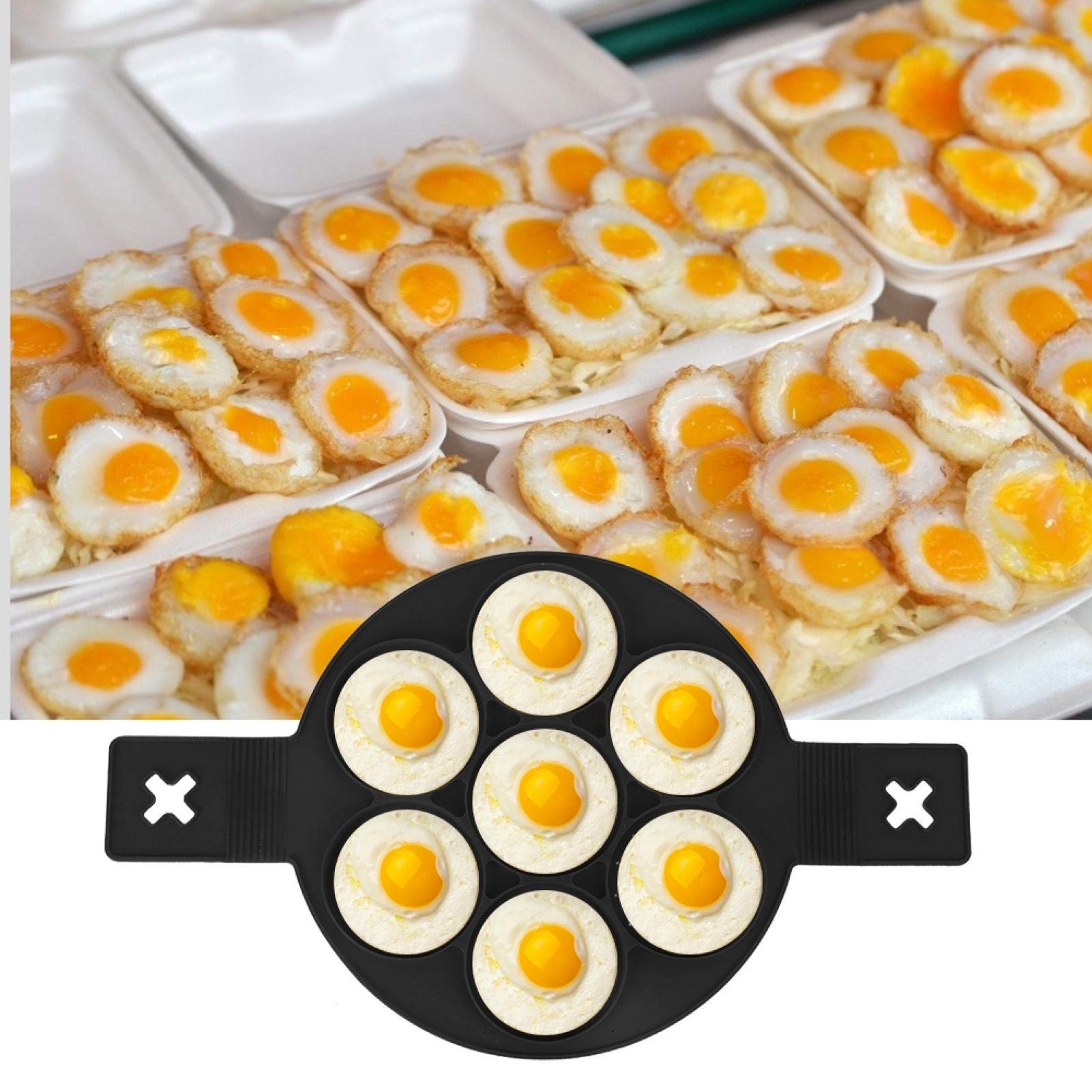 Nonstick Silicone 7-Hole Round Egg Pancake Maker Mold - DIY Baking Tool for Cakes, Cookies & Muffins with Double Handles - Perfect for Breakfast, Brunch & Kids' Snacks