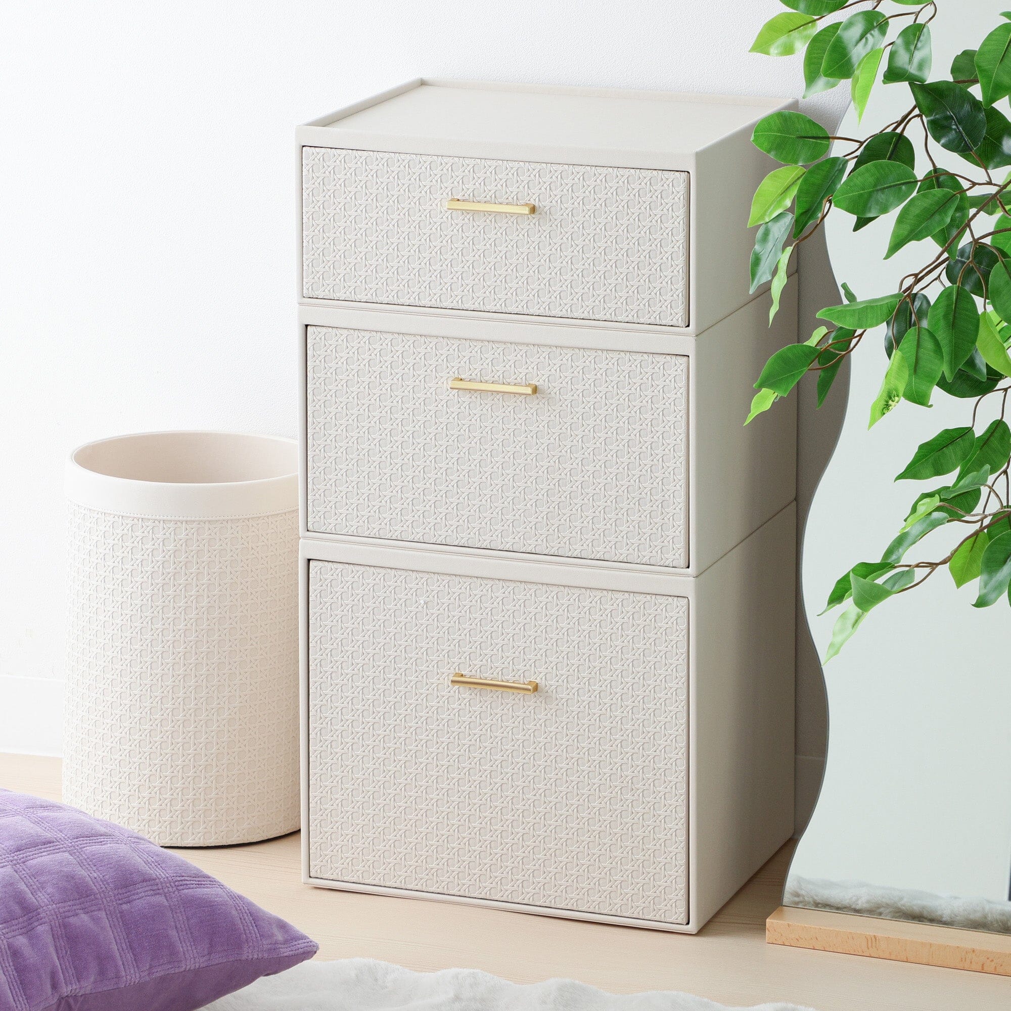 Embossed Stacking Drawer Organizer - Small Ivory Storage Box for Jewelry, Makeup & Office Supplies | Compact Drawer Organizer for Bedroom, Bathroom & Desk Organization