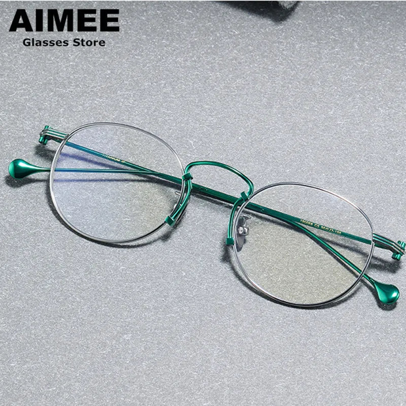 Aimee Unisex Full Rim Round Titanium Eyeglasses Frame 190068 - Lightweight Durable Glasses for Men & Women, Perfect for Reading, Work & Everyday Wear
