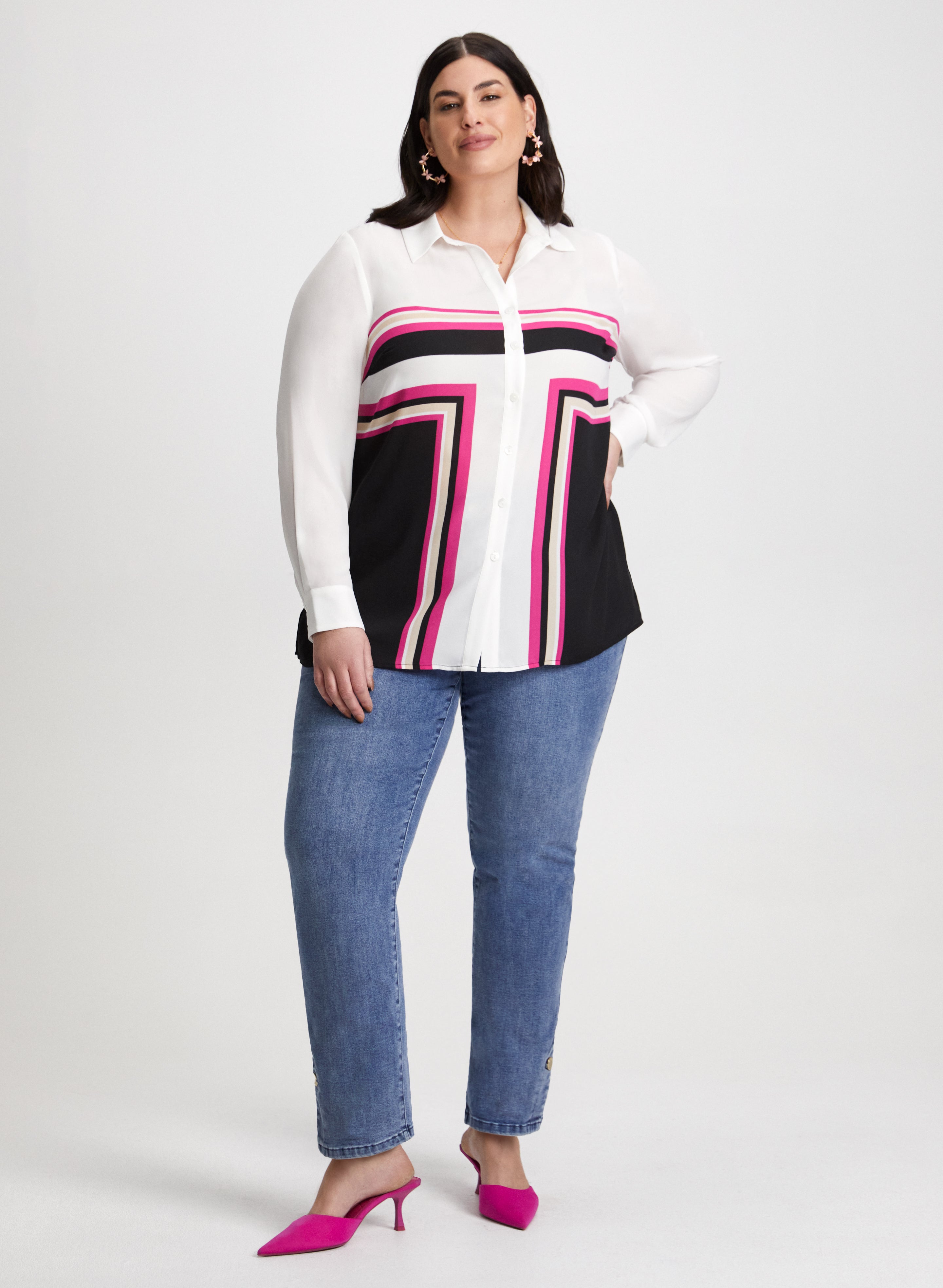 Color Block Shirt & Straight Leg Jeans for Women - Trendy Casual Outfit for Streetwear, Dating & Everyday Fashion