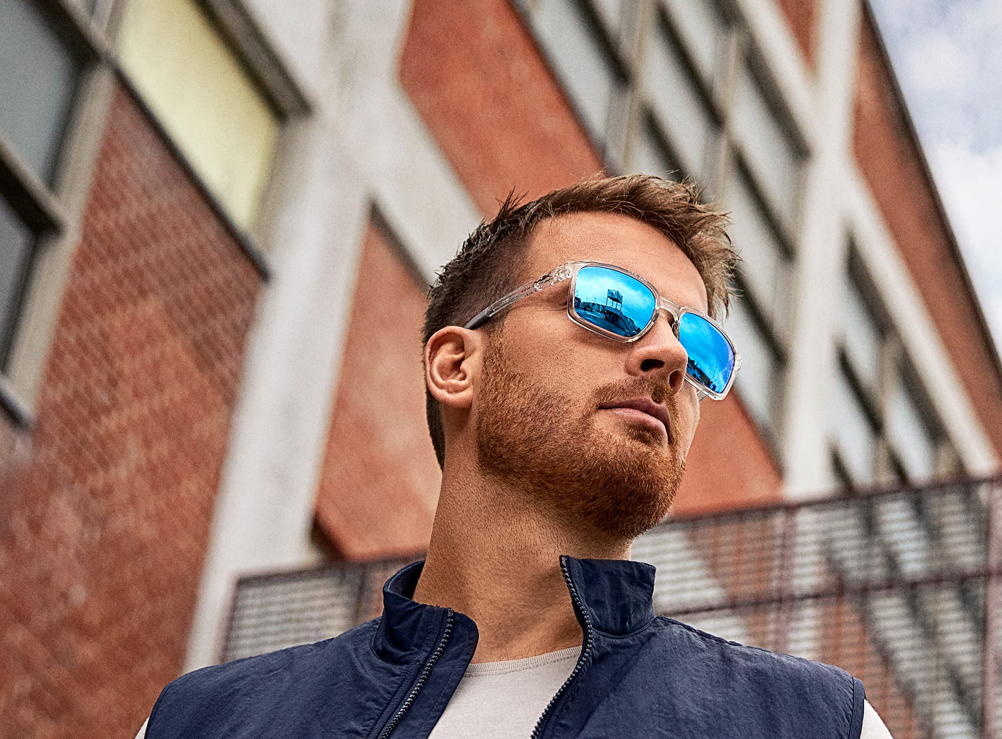 Wiley X Alfa Captivate Polarized Sunglasses for Men & Women – UV Protection Safety Glasses for Shooting, Fishing, Biking & Extreme Sports – Gloss Crystal Clear Frames with Blue Mirror Lenses – Perfect for Outdoor Adventures & Active Lifestyles
