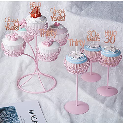 24-Pack Rose Gold 30th Birthday Cupcake Toppers Set - Hello 30, Cheers to 30 Years, Thirty & Fabulous Decorations for 30th Birthday Party, Anniversary, Milestone Celebration (Perfect for Cakes, Cupcakes, Desserts)