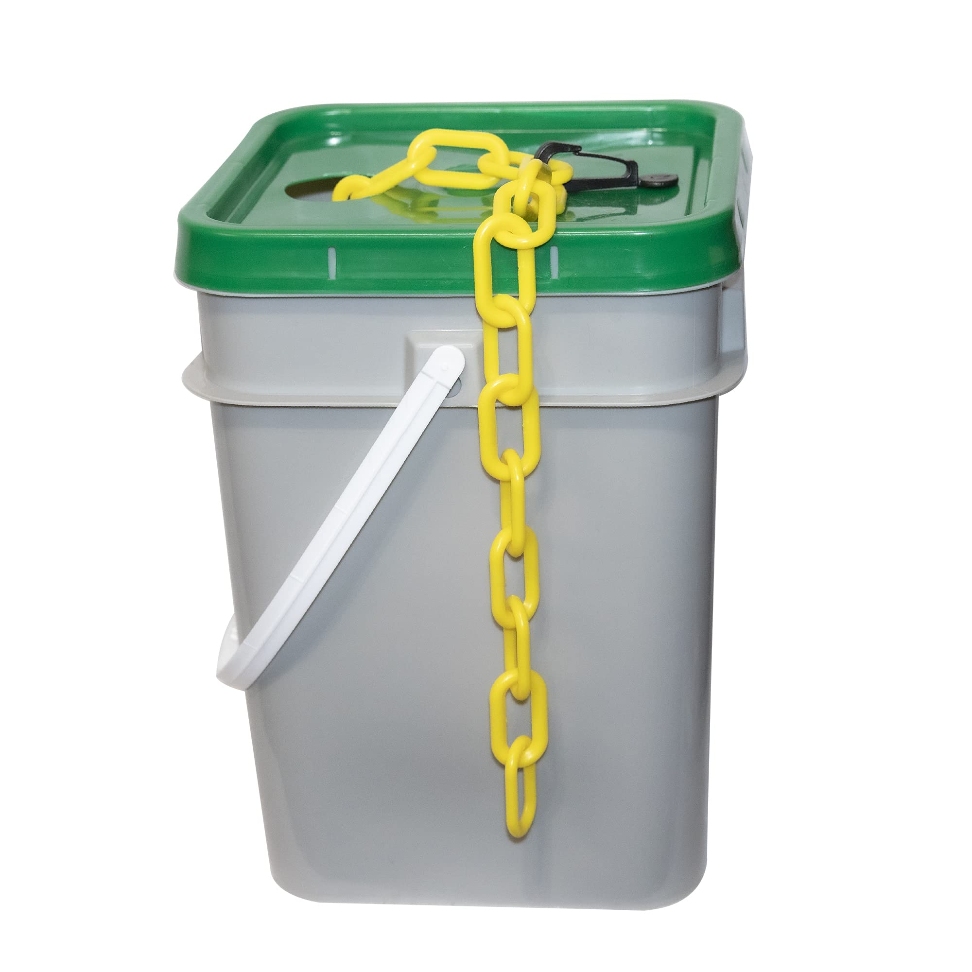 Mr. Chain Plastic Barrier Chain Pail - 2-Inch Link Diameter, 160-Foot Length (50002-P) - Yellow Safety Caution Tape for Crowd Control & Construction Site Safety