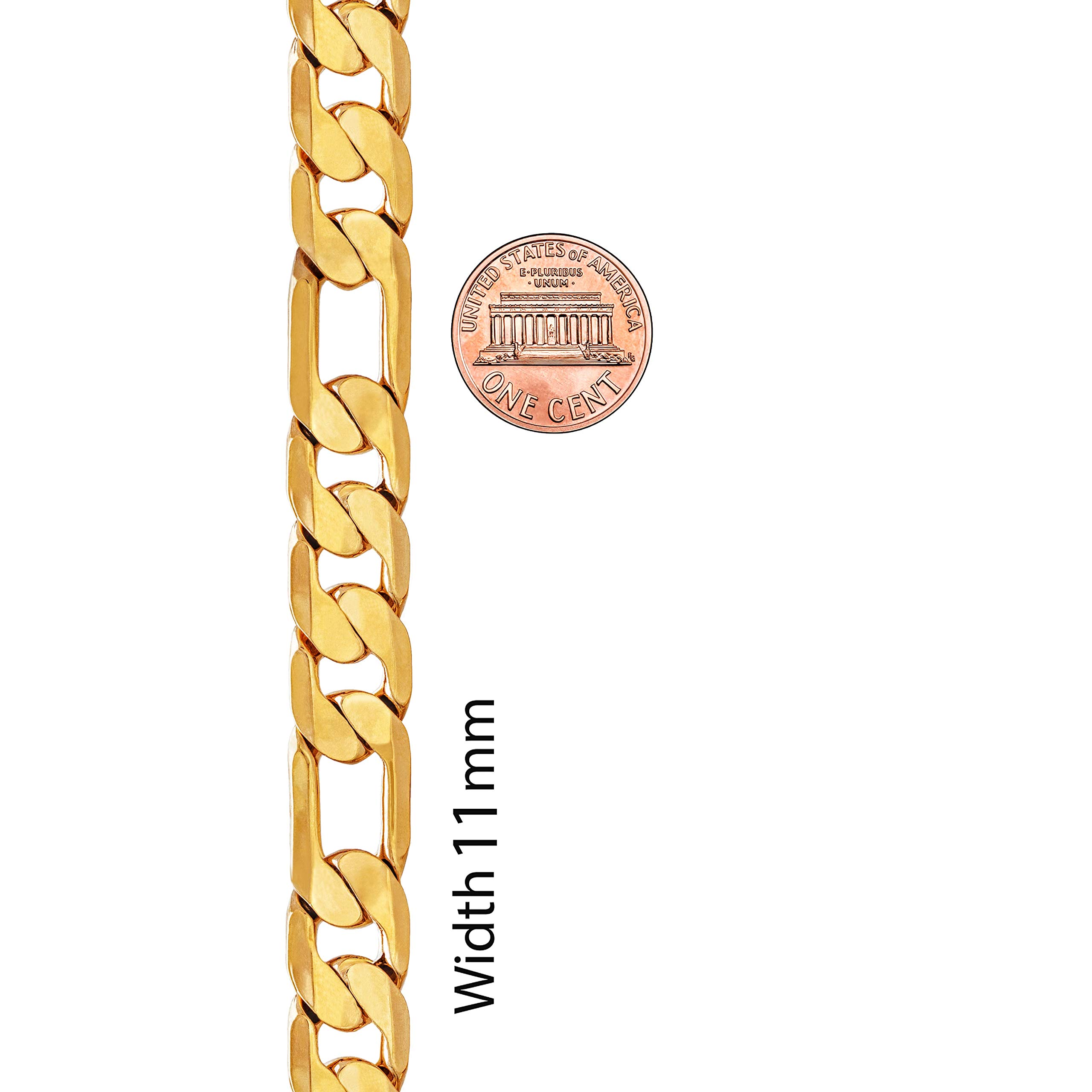 LIFETIME JEWELRY 24K Real Gold Plated Figaro Chain Necklace for Women & Men - 6.5mm, 8mm, 9.5mm, 11mm Beveled Link - Perfect for Gifts, Weddings & Everyday Elegance