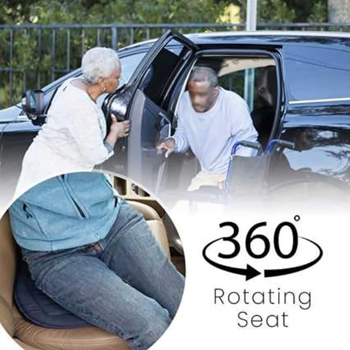 360° Rotating Car Seat Cushion for Elderly - Non-Slip Swivel Support, Gray - Ideal for Seniors, Disabled, and Long Drives