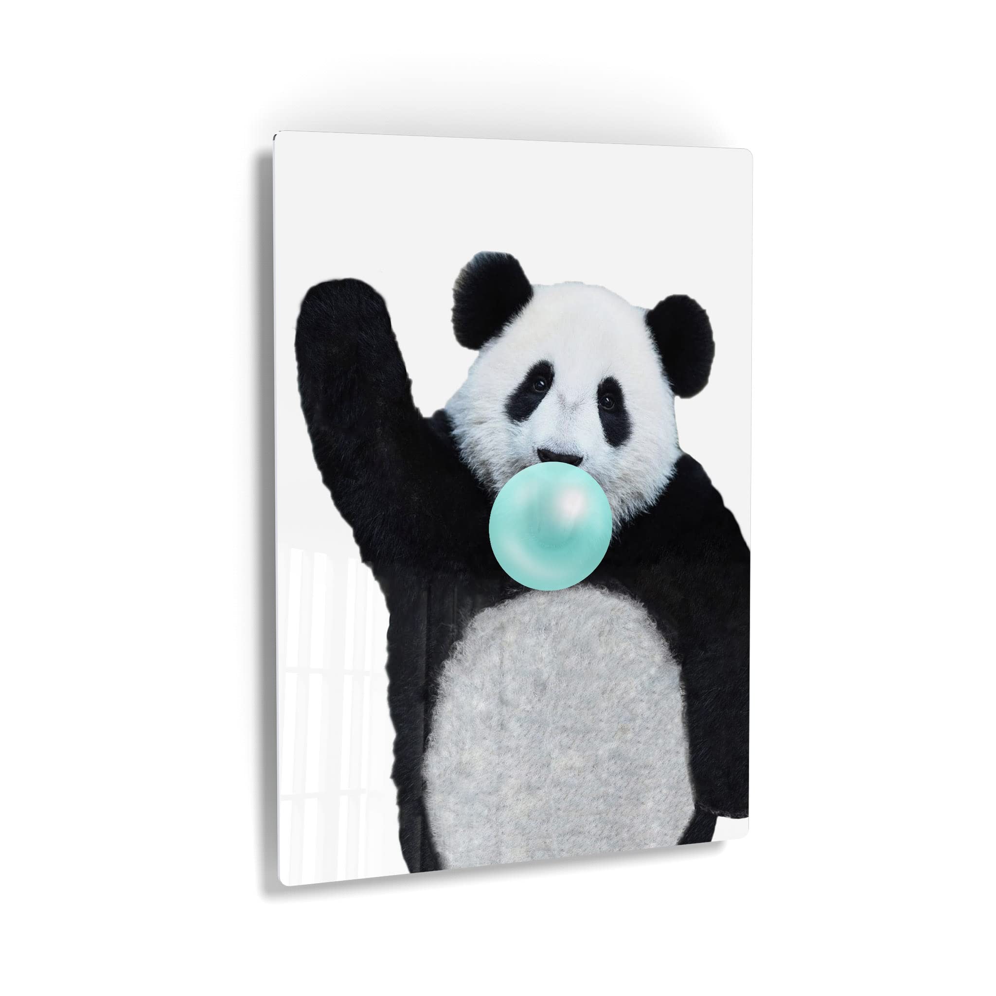 Cute Panda Bubble Gum Art - Metal Wall Print for Living Room, Kids Room & Nursery Decor - Black & White Pop Art - 36x24 Inches - Ready to Hang - Made in USA | Perfect for Home, Office & Gift Giving