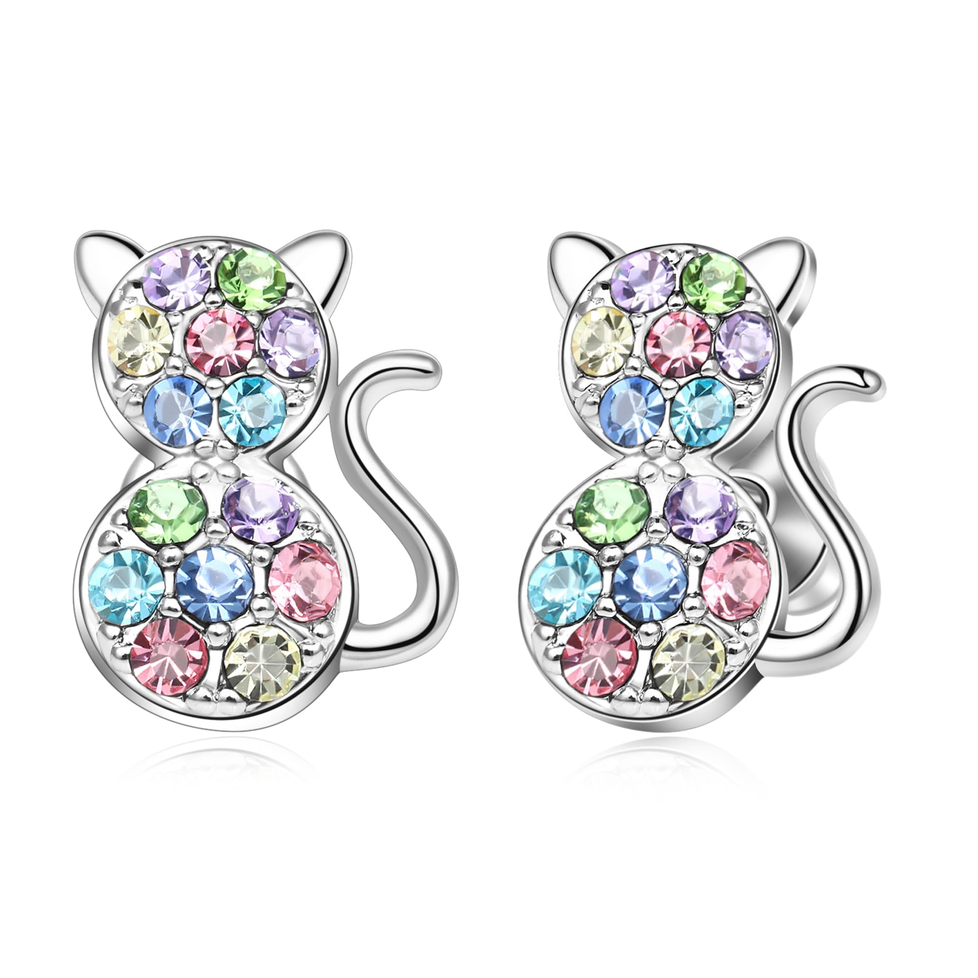 Stylish Silver Cat Earrings for Women & Girls - Cute Stud Earrings for Cat Lovers | Perfect Teen Jewelry Gift for Birthdays & Everyday Wear