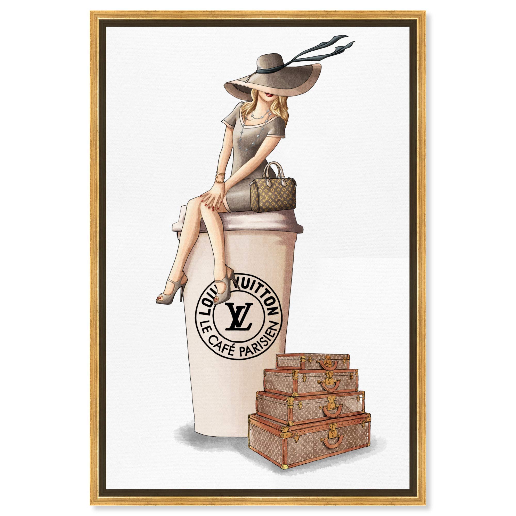 Oliver Gal Artist Co. 'Cafe au Lait Paris' Fashion Wall Art Print - 30x45 Inch Brown Framed Canvas - Handbag & Glam Decor for Living Room, Bedroom, Office