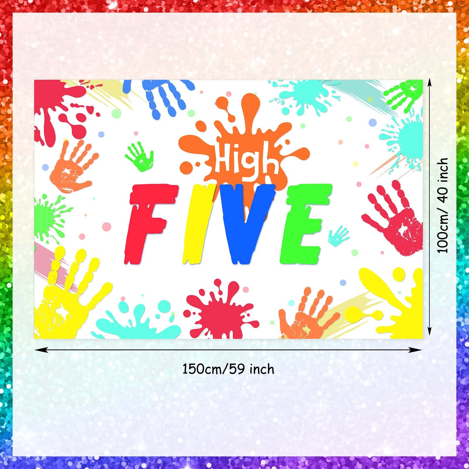 5th Birthday Party Decorations Set - Rainbow Balloons, High Five Backdrop, Number 5 Foil Cake Toppers for Boys & Girls | Perfect for 5-Year-Old Birthday Celebrations, Cake Smash Photos & Handprint Keepsakes