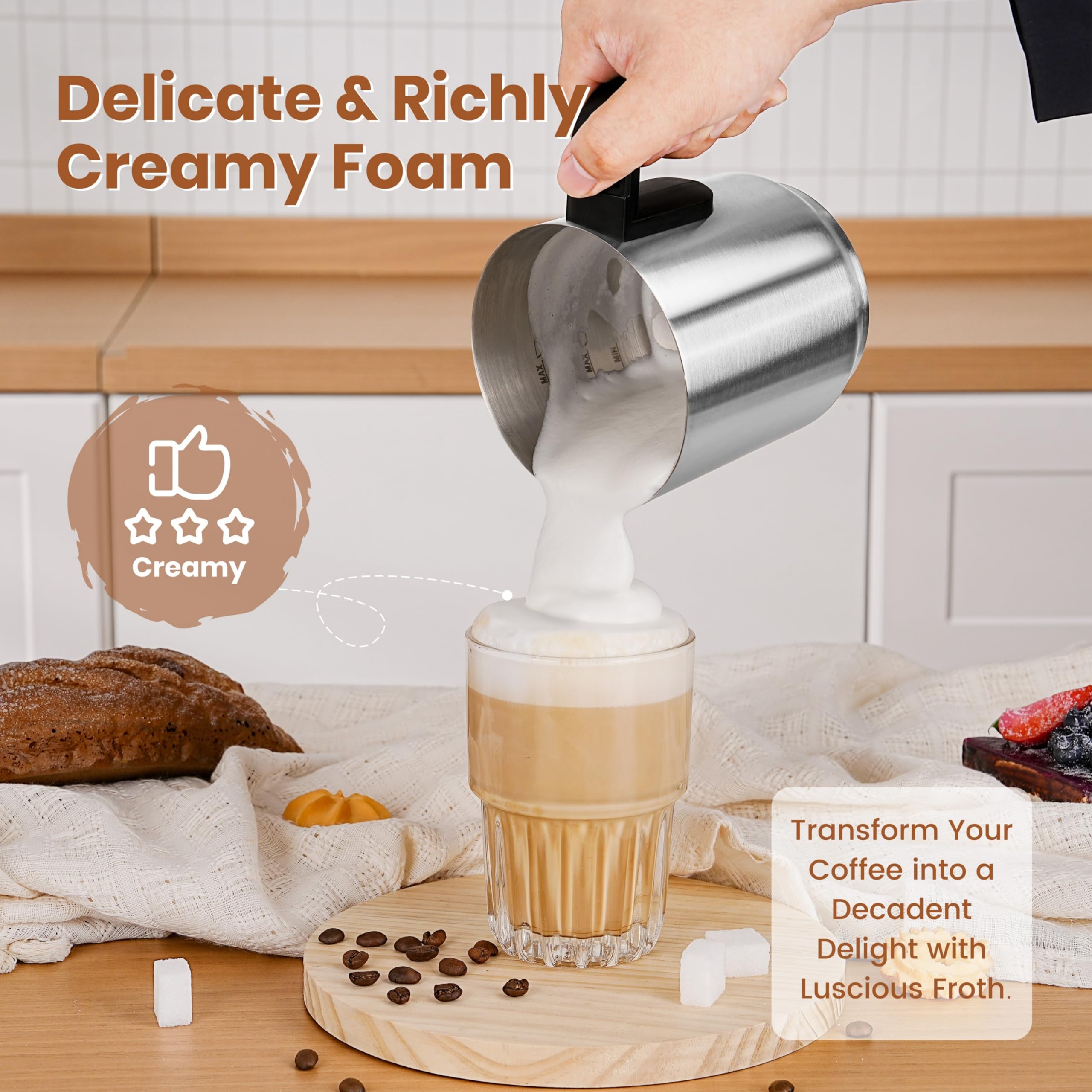 Gevi 5-in-1 Hot Chocolate Maker with Milk Frother & Steamer - 17oz/3.5oz Stainless Steel Hot & Cold Milk Frother for Latte, Cappuccino, Macchiato - Perfect for Home Coffee Shops & Holiday Gifts