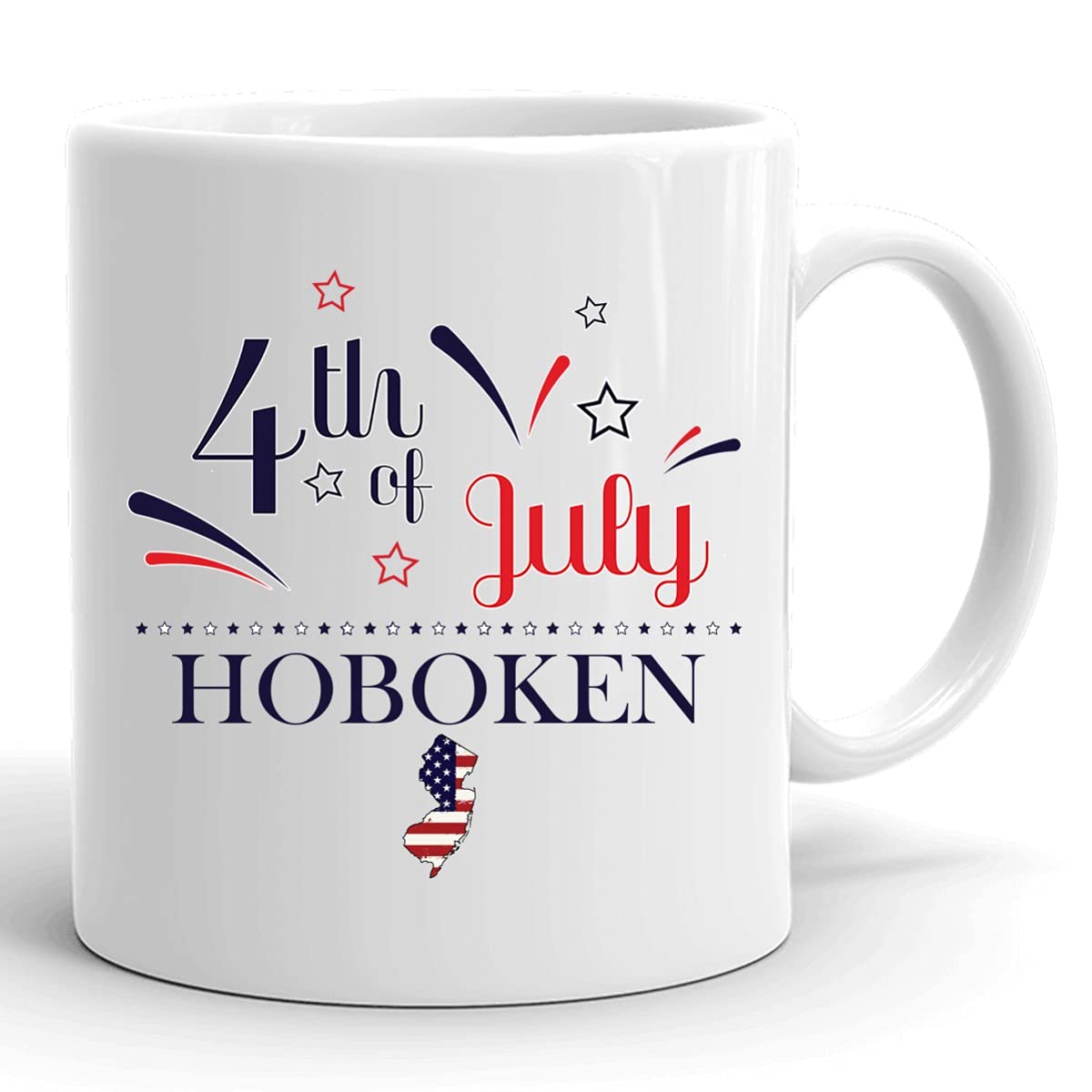 Personalized 11oz White Coffee Mug with USA Flag Design - Custom Independence Day Cup for Hoboken, New Jersey - Perfect 4th of July Gift for Coffee Lovers | Great for Home, Office & Patriotic Celebrations