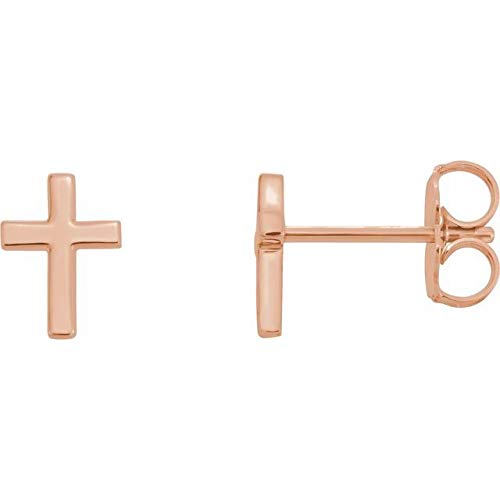 14K Rose Gold Cross Earrings for Women - Dainty Religious Jewelry Gift for Baptism, Confirmation & Everyday Wear
