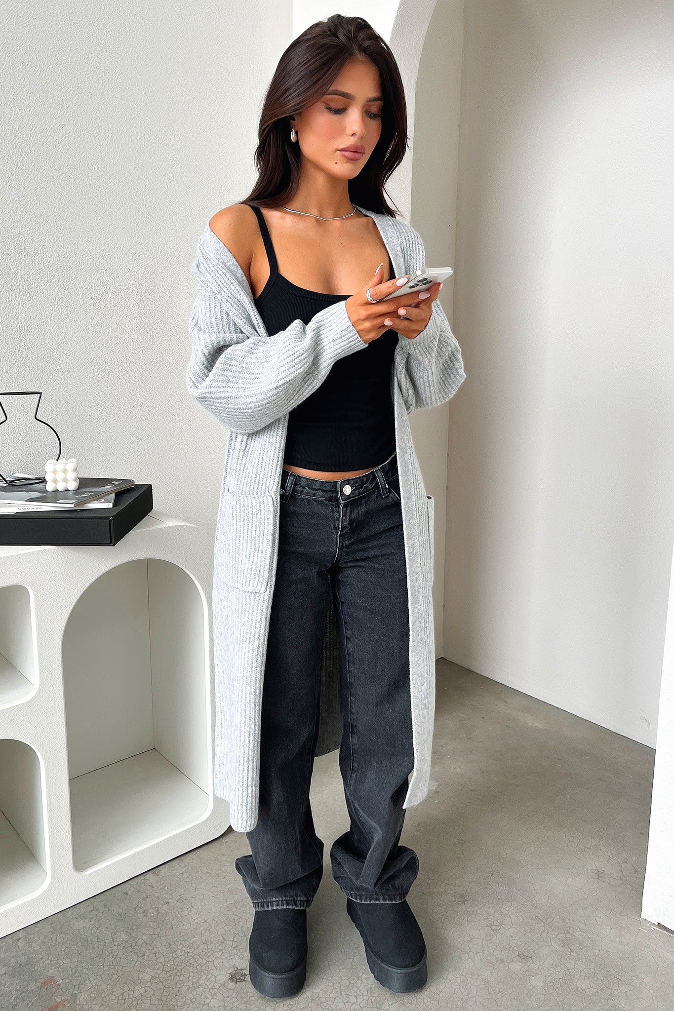 Arina Women's Grey Cardigan Sweater - Soft Knit Open Front Long Sleeve Wrap Cover Up for Fall & Winter - Perfect for Office, Date Night and Casual Outfits