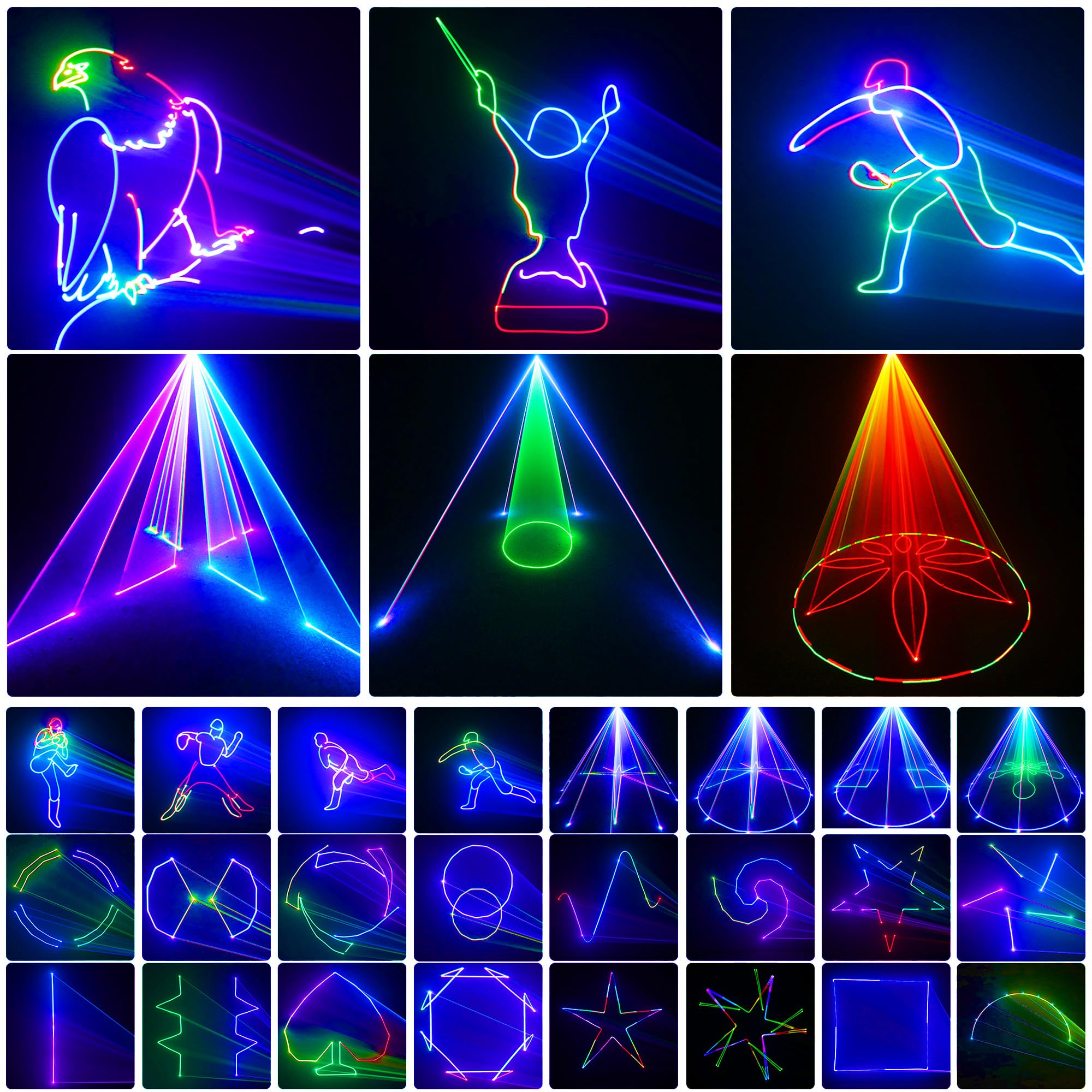 Professional 3D Animation Laser Light Show with Sound Activation & DMX512 - RGB Beam Effect DJ Party Lights for Indoor Events (Bars, Nightclubs, Weddings, Halloween & Christmas Celebrations)
