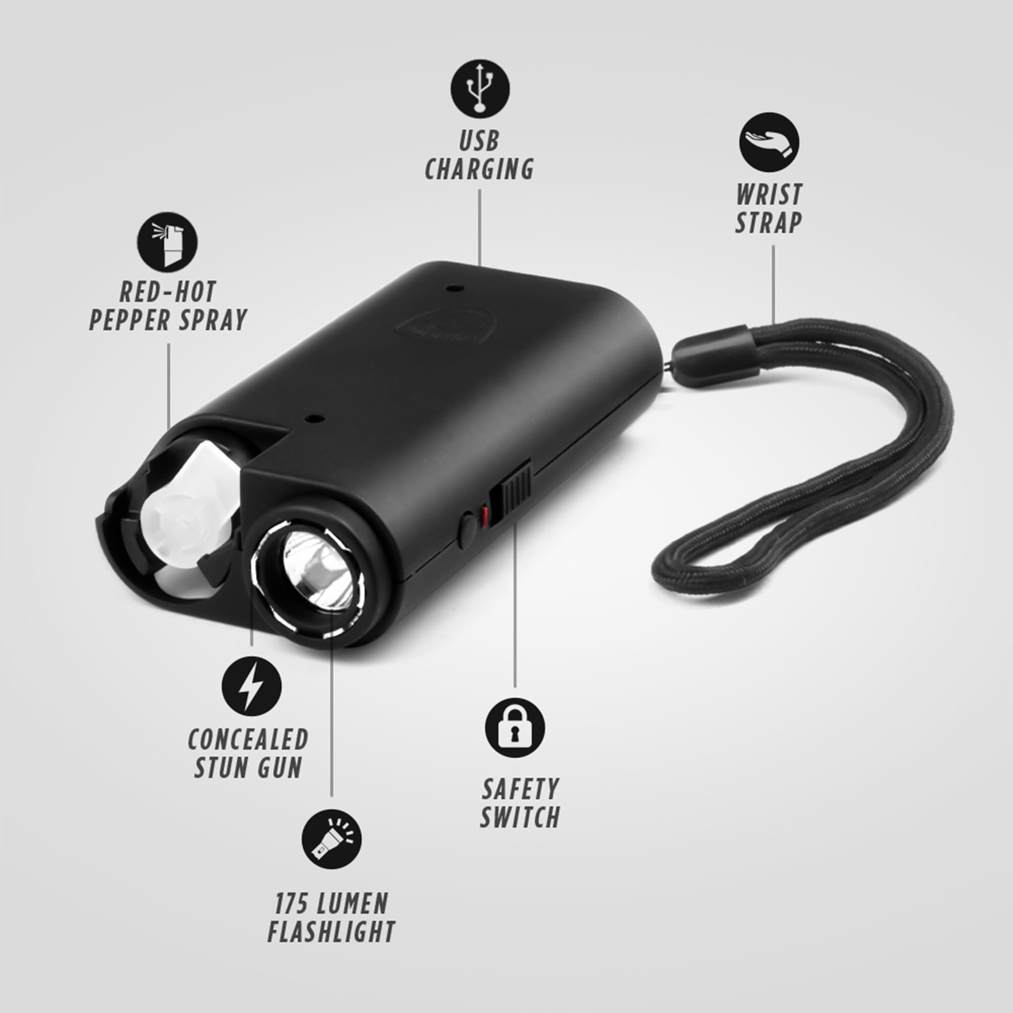 Self Defense Kit for Women - 3-in-1 Stun Gun & Pepper Spray Combo with 175 Lumens Flashlight, 1.44 MC Formulation, 16ft Range, Rechargeable USB Battery - Perfect for Night Jogging, Parking Lot Safety & Personal Protection