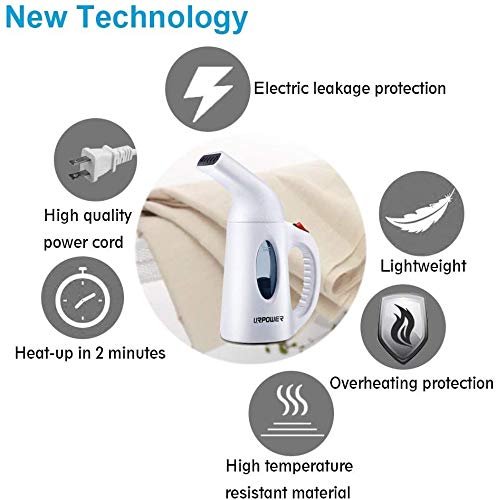 URPOWER Portable Handheld Garment Steamer - Fast Heat-Up, Powerful Fabric Steamer for Clothes, Home & Travel Use - Perfect for Wrinkles Removal, Suits, Dresses & Curtains - High Capacity Water Tank - Ideal for Home, Office & Hotel Use
