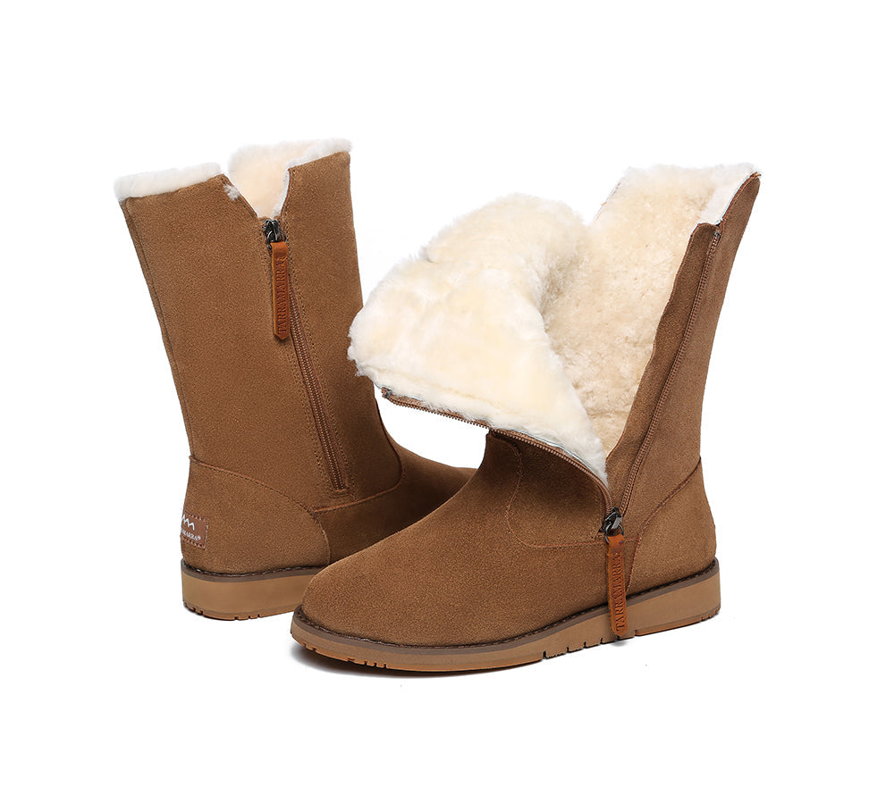 TARRAMARRA® Women's UGG Boots - Genuine Sheepskin Wool Mid Calf Boots with Side Zipper | Colleen Style | Perfect for Winter, Snow & Casual Outfits