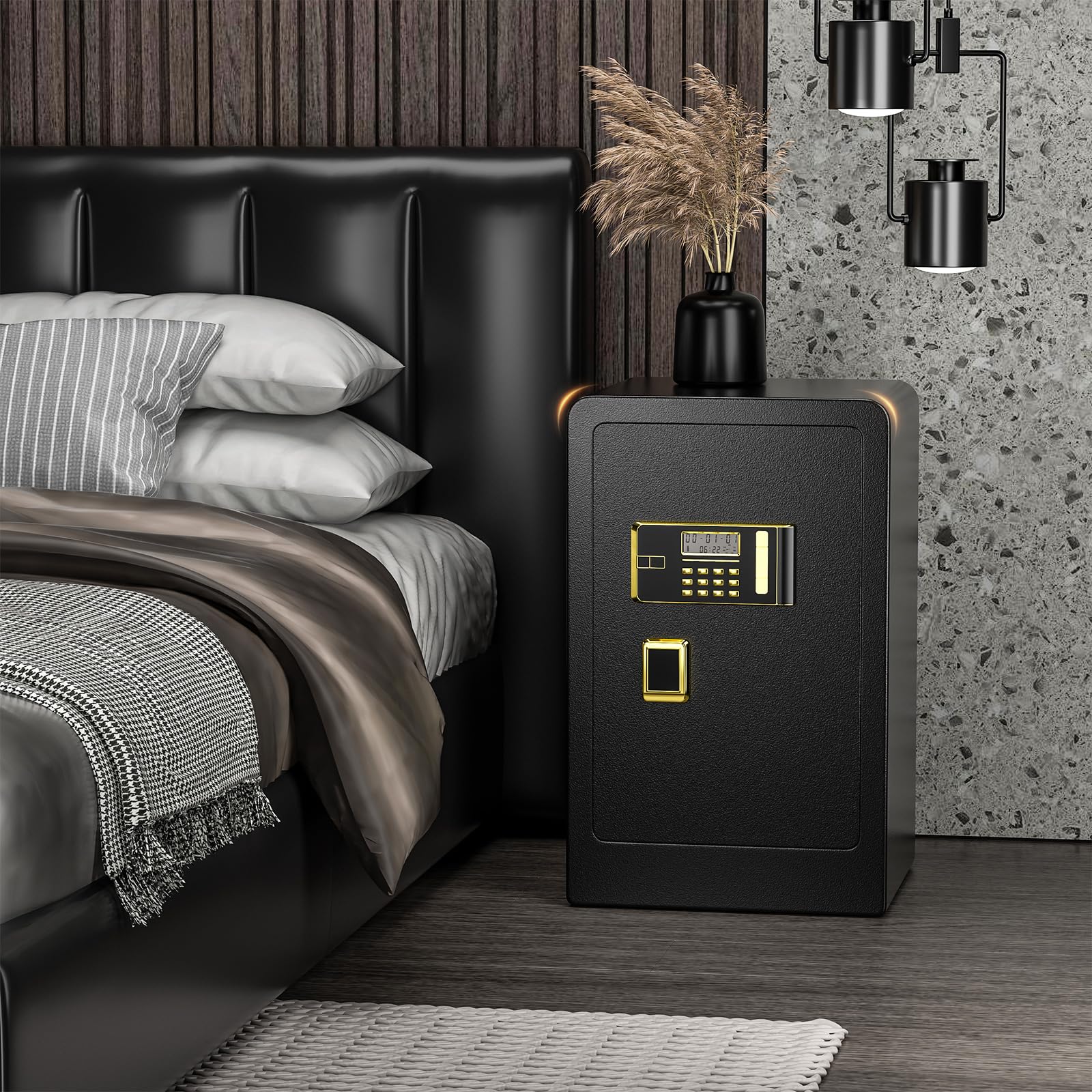 Diosmio 4.2Ct Large Fireproof Waterproof Home Safe Box - Digital Keypad & Dual Keys Security Safe with Fireproof Bag for Cash, Pistols, Documents - Ideal for Home, Office & Travel Use (Black)