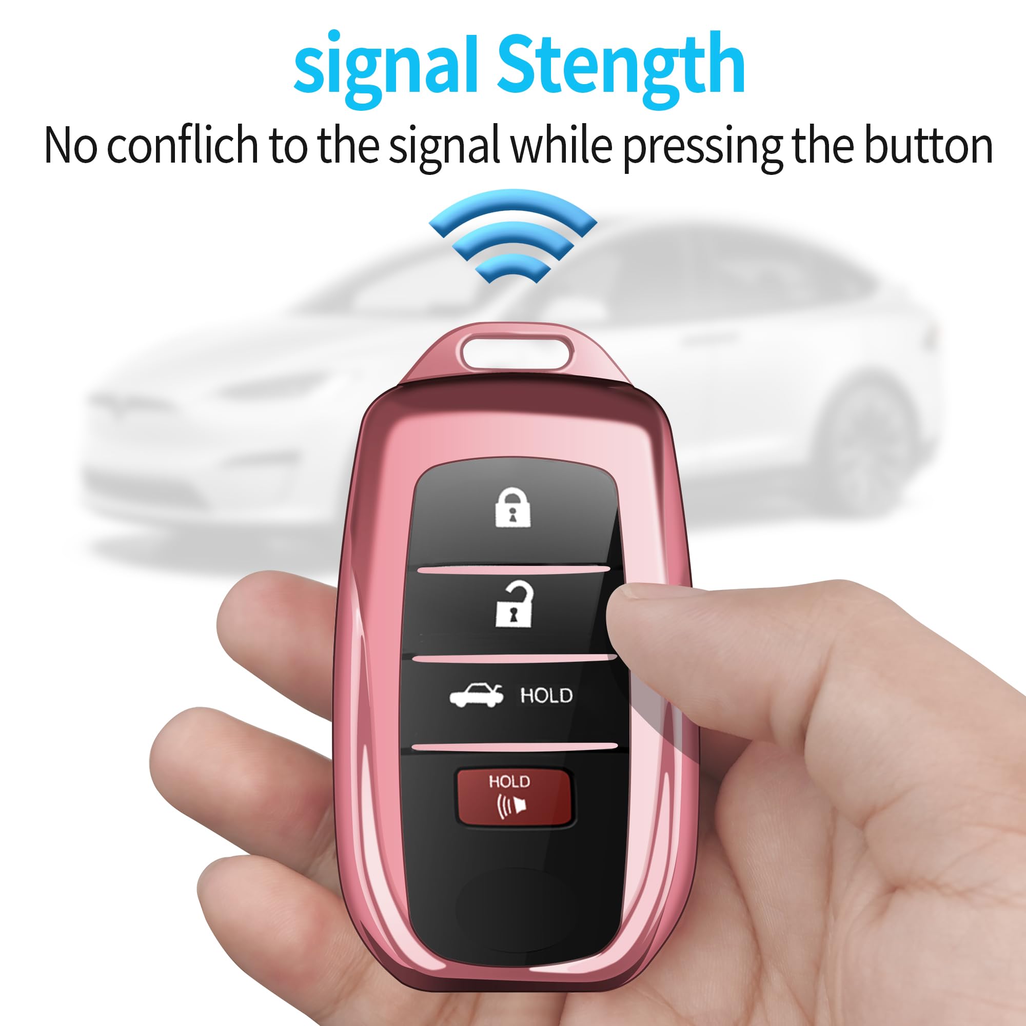 Premium Toyota Key Fob Cover with Keychain - Compatible with 2025 Camry, 2021-2025 Venza, RAV4 Prime, Sienna, 2019-2025 Land Cruiser, Fortuner, Mirai, 2023-2025 Highlander, Prius, Corolla - Durable Pink Shell Case - Perfect for Car Key Protection & Style Enhancement
