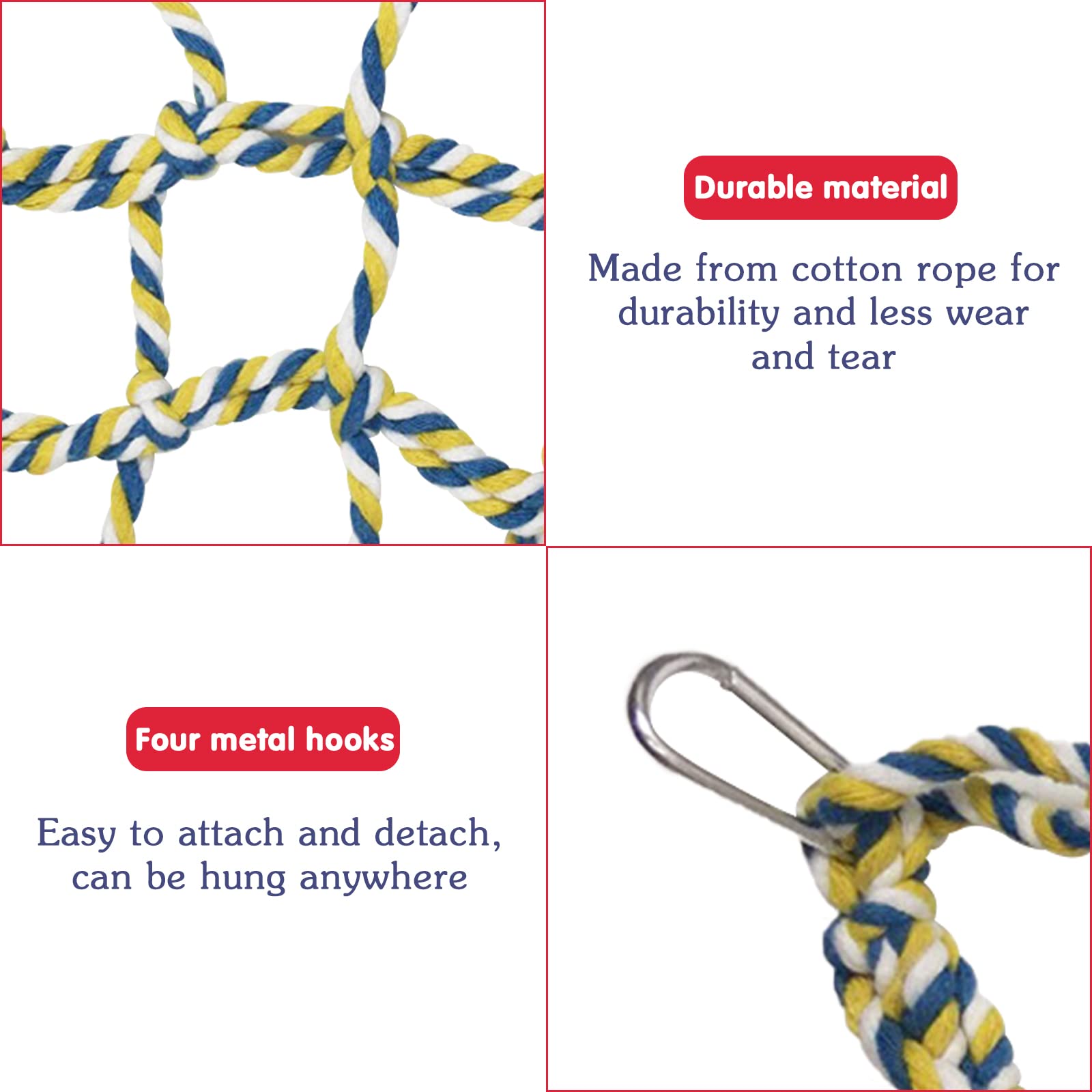 Small Animal Hammock for Rats, Birds & Parrots - Woven Climbing Net with 4 Hooks - Perfect for Cages, Play Areas & Small Pet Enrichment