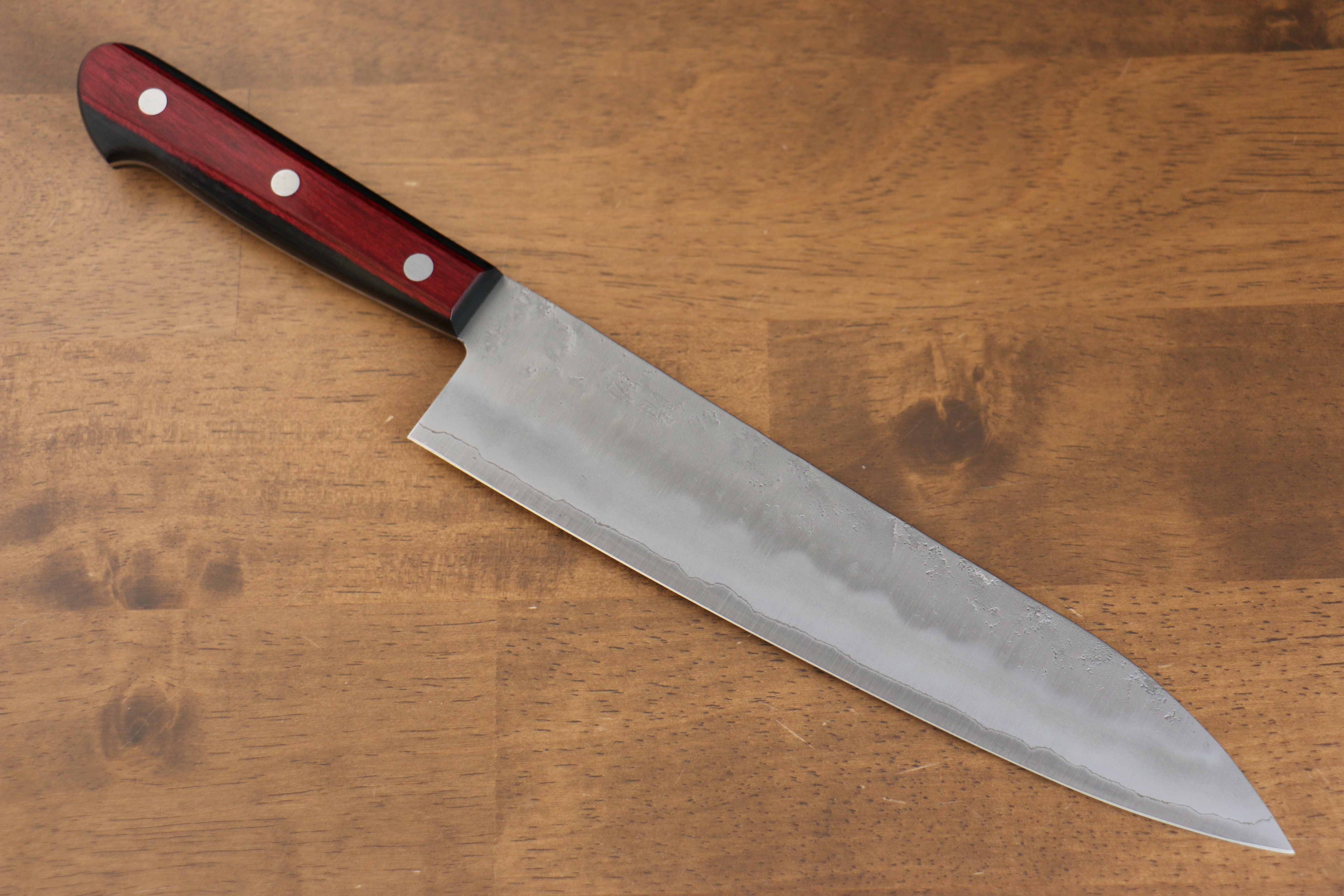 Premium Seisuke Ringo Silver Steel No.3 Nashiji Gyuto 210mm Japanese Chef Knife with Red Pakka Wood Handle - Perfect for Sushi, Meat Cutting & Professional Kitchen Use