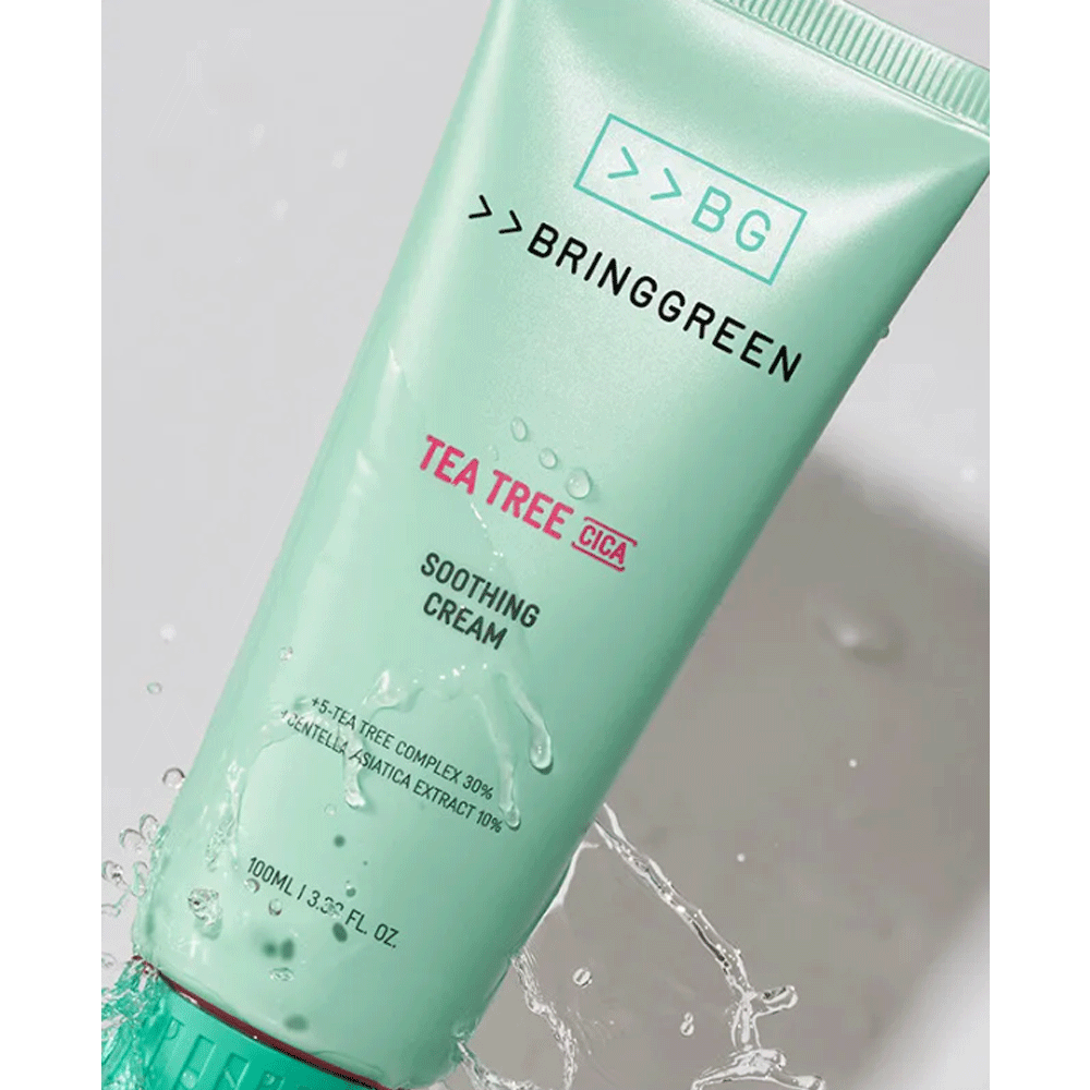 BRING GREEN Tea Tree Cica Soothing Cream 100ml - Acne Relief & Skin Repair Moisturizer for Sensitive Skin - Perfect for Post-Treatment Care & Daily Hydration