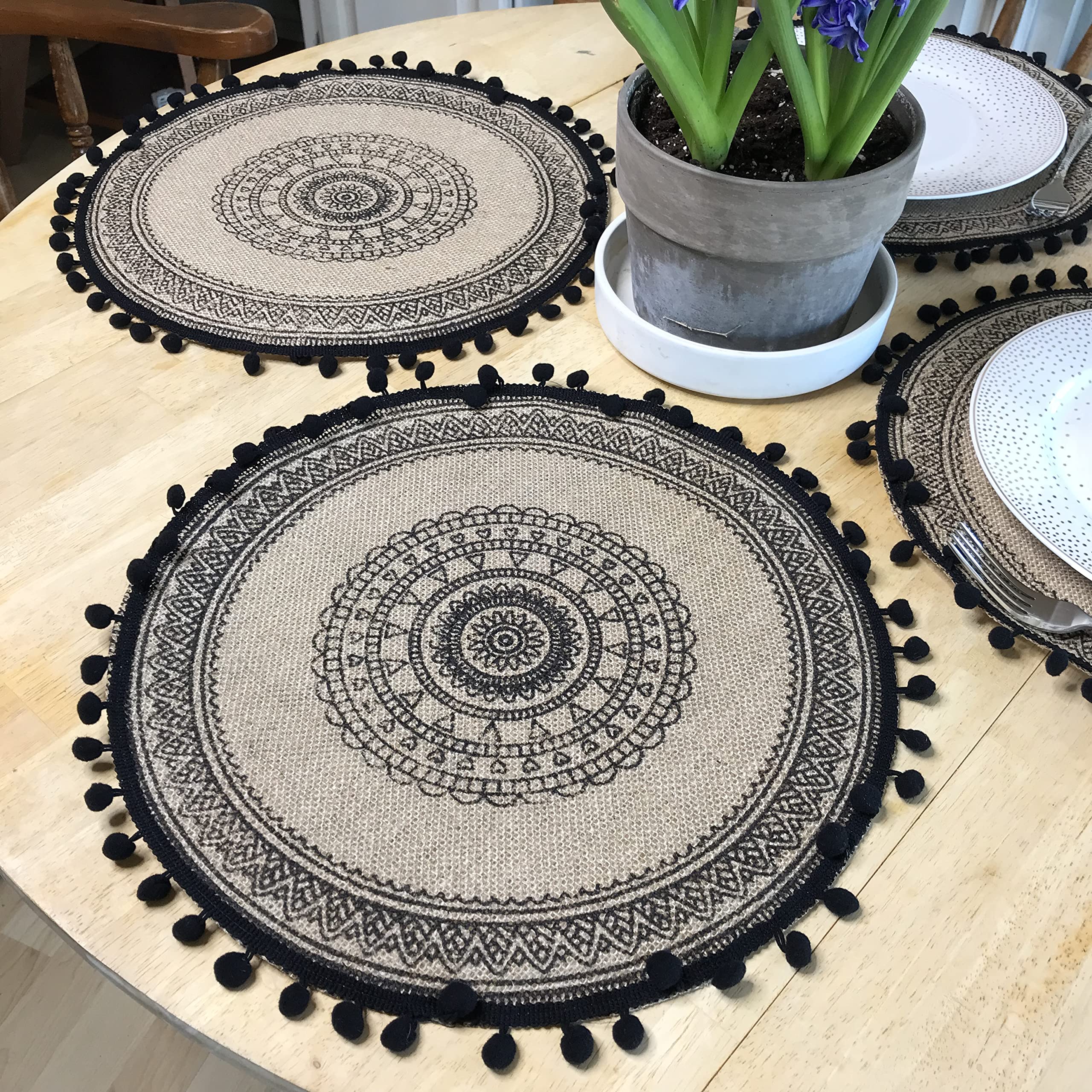 Set of 4 Round Burlap Placemats - 15