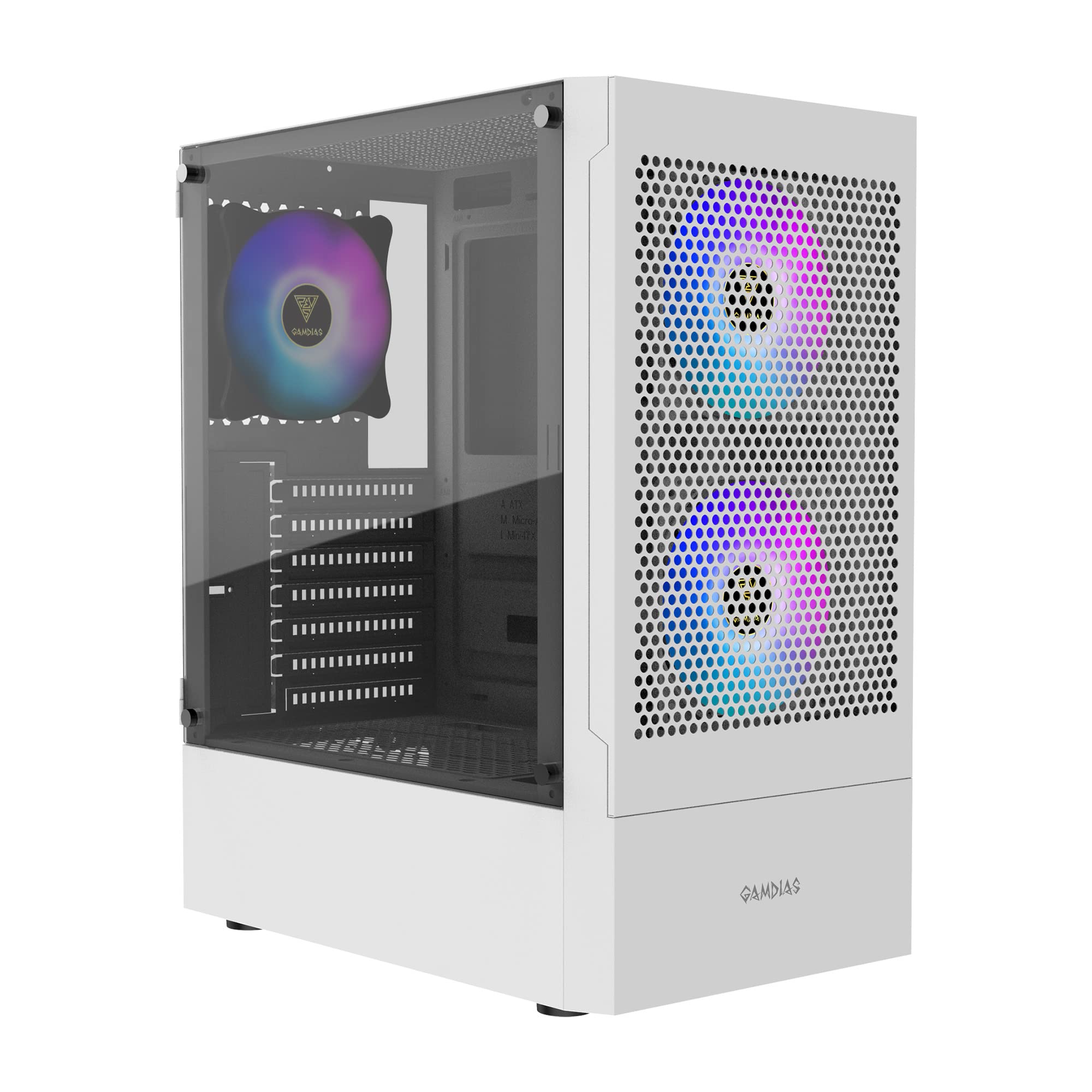 GAMDIAS White RGB Gaming ATX Mid Tower PC Case - Tempered Glass Side Panel, 3x 120mm ARGB Fans & High Airflow Design | Perfect for Gaming Rigs, Streaming Setups & Custom PC Builds