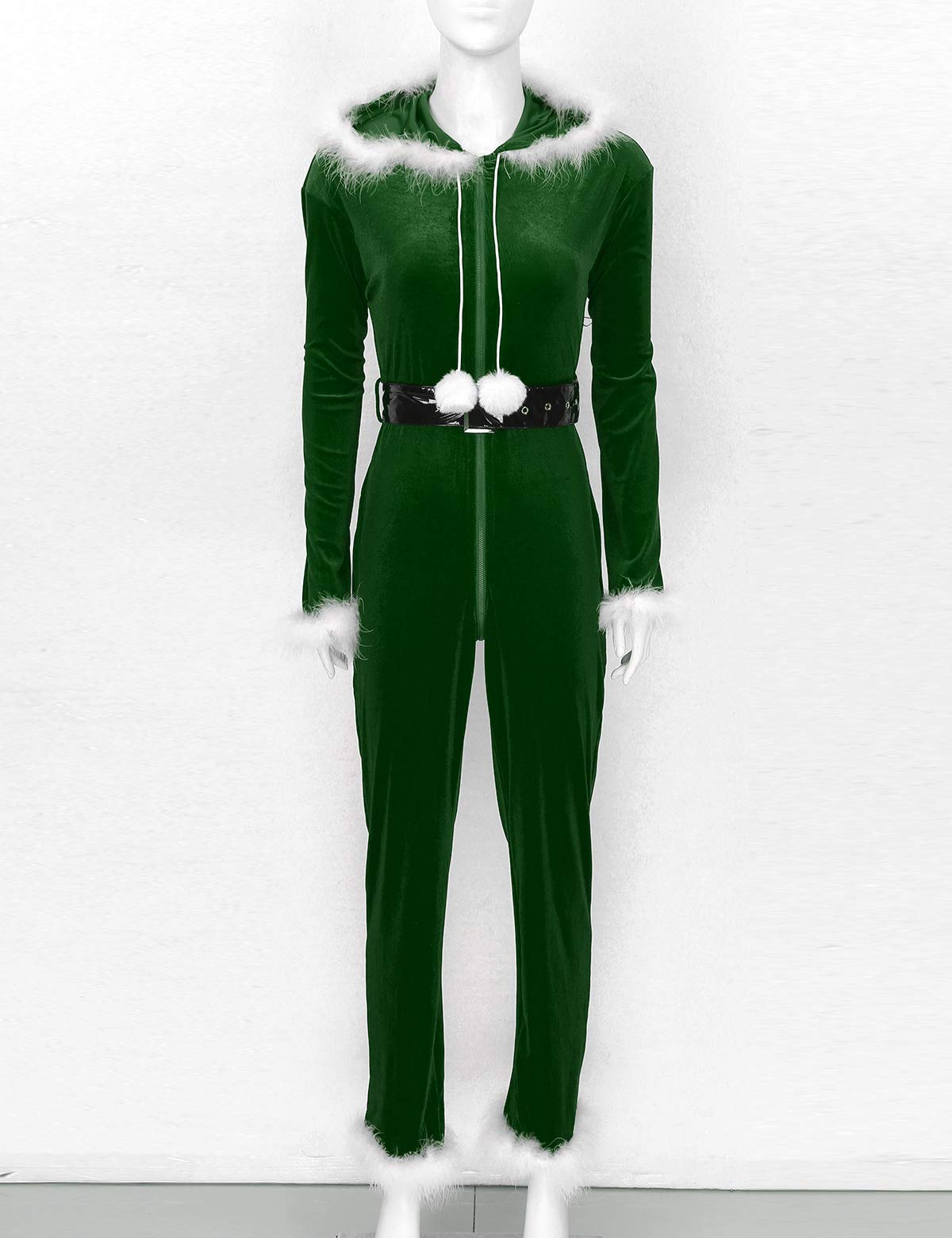 Women's Mrs. Claus Santa Costume Jumpsuit - Red Christmas One Piece Pajama Set with Hood | Perfect for Holiday Parties, Christmas Photos & Festive Family Gatherings
