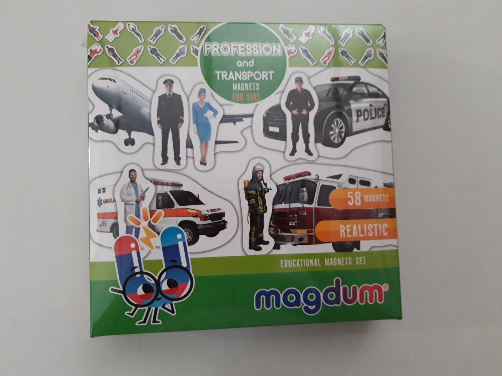 Magdum 58-Piece Large Fridge Magnets Set for Kids - Transportation & Professions Theme - Educational Magnetic Games for Children - Perfect for Learning, Playrooms & Travel Activities