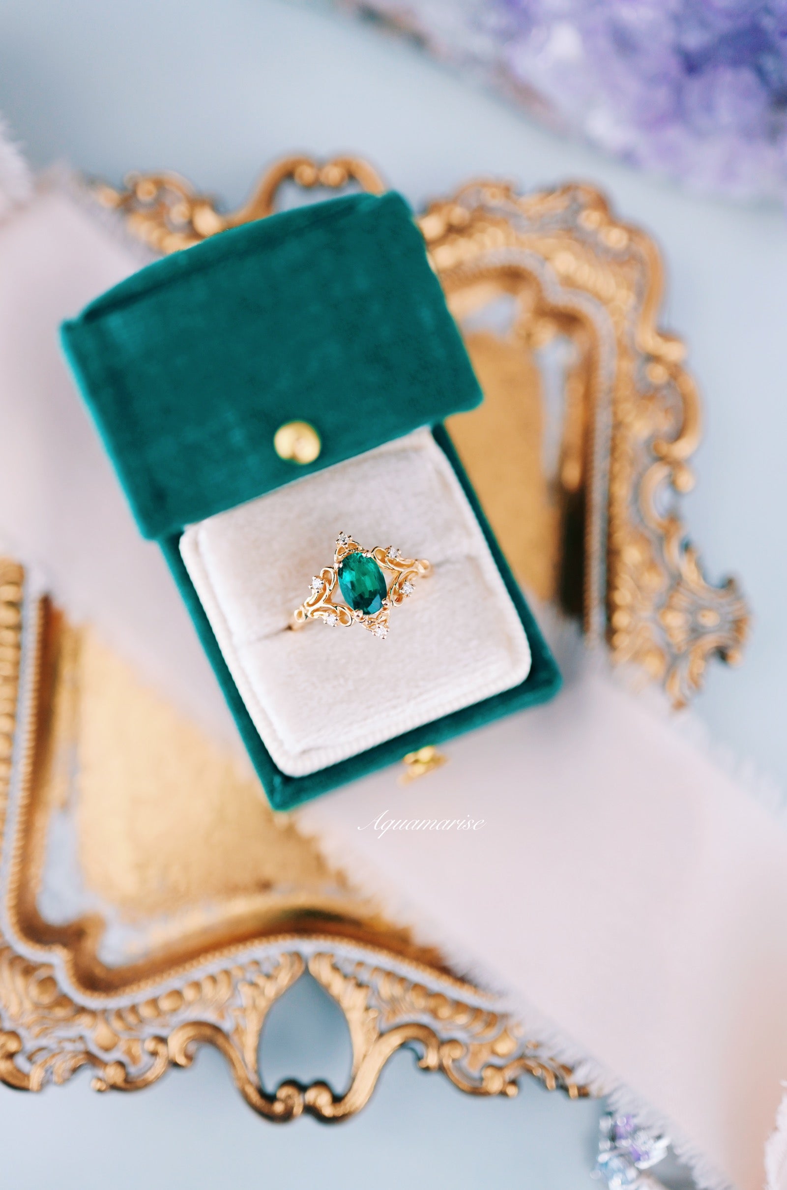 Maeve Vintage Emerald Ring - 14K Yellow Gold Vermeil Green Gemstone Jewelry for Women - Perfect for Weddings, Anniversaries & Special Occasions