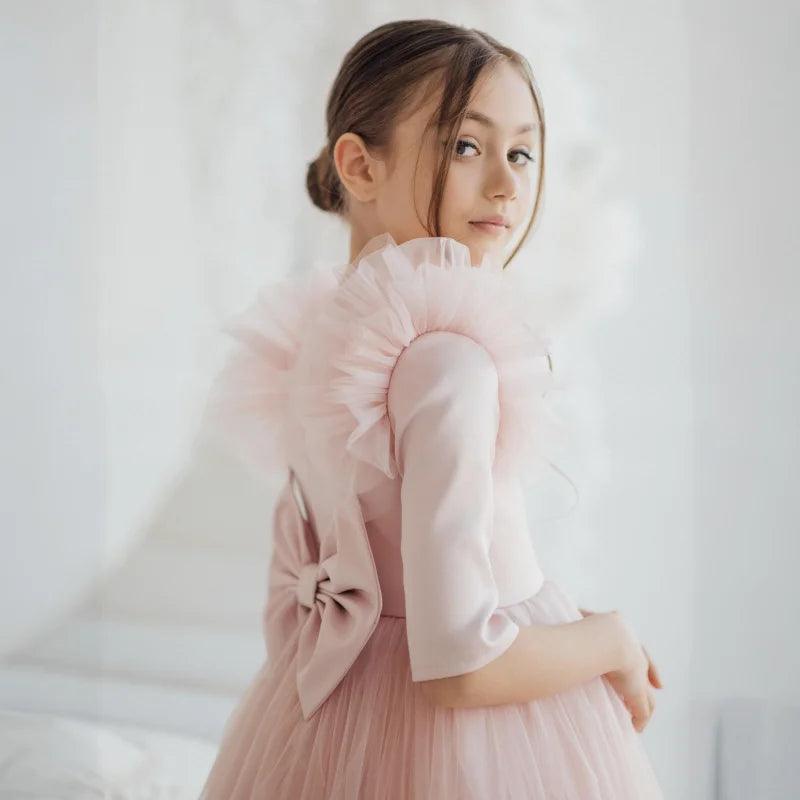 Pink Feather V-Back Flower Girl Dress for Weddings, Pageants & Special Occasions - Elegant & Comfortable Toddler Gown