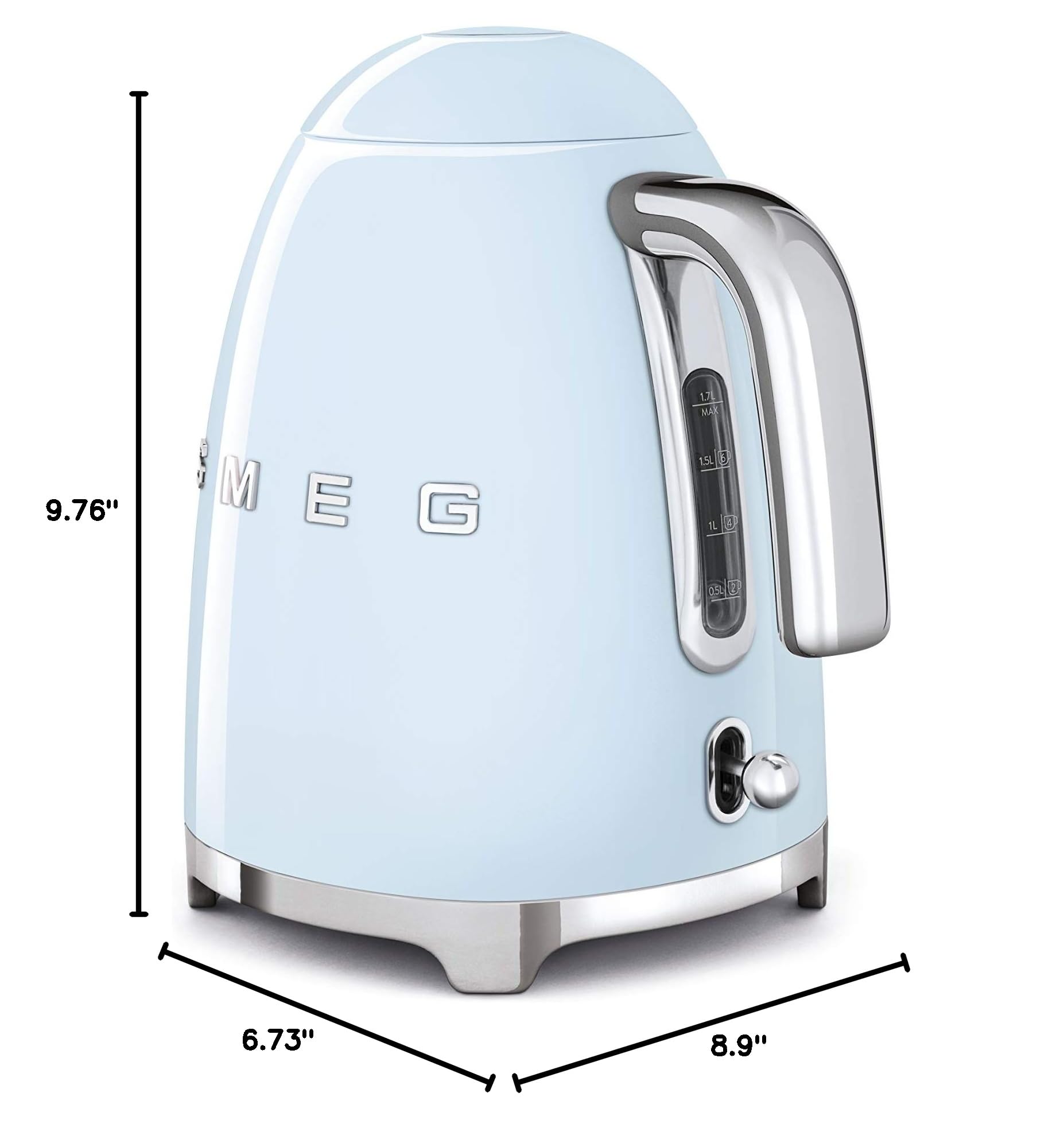 SMEG 50's Retro Style Electric Kettle - 1.7L Capacity, Auto Shut-Off & Boil-Dry Protection, Removable Base with 360° Swivel, Water Level Indicator, Pastel Blue (KLF03PBUS) - Perfect for Kitchen, Office & Dorm Room Use