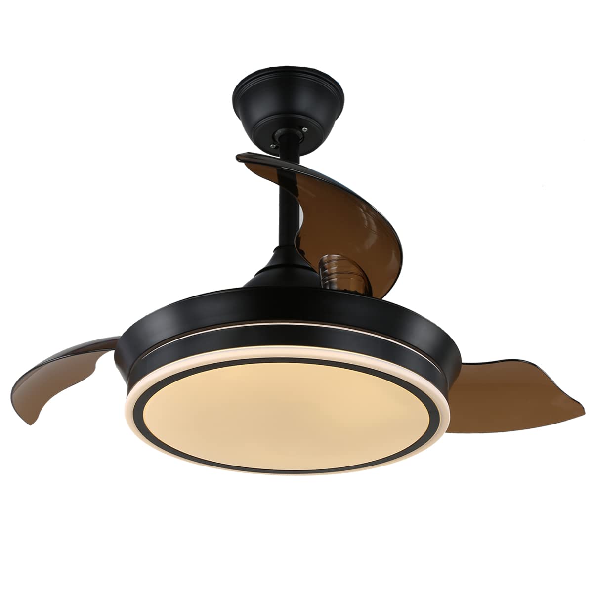 36-inch Modern Bladeless Ceiling Fan with Remote Control - Retractable Design, CCT Dimmable LED Light, 3-Speed Ultra-Quiet Motor - Contemporary Black Ceiling Fan for Living Room, Bedroom & Office