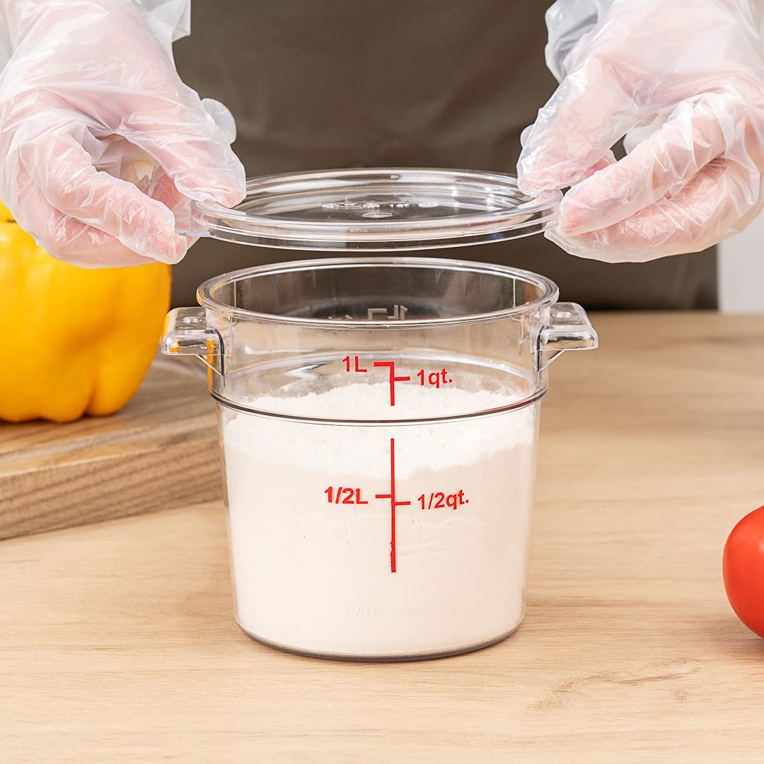 Restaurantware Met Lux 1 Quart (32 oz) Clear Plastic Food Storage Containers - 10-Pack Round Commercial Food Prep Buckets with Volume Markers, Lids Sold Separately | Space-Saving Kitchen Organization for Restaurants, Catering & Meal Prep