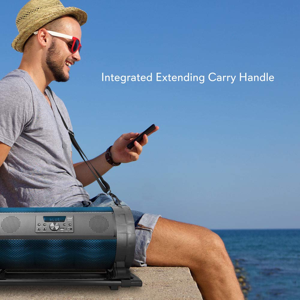 Pyle 600W Portable Bluetooth Boombox Stereo System - Wireless Outdoor Speaker with LED Lights, FM Radio, MP3 Player, USB, Handle & Wheels, Karaoke Mic & Remote - Perfect for Parties, Beach, Camping & Outdoor Events