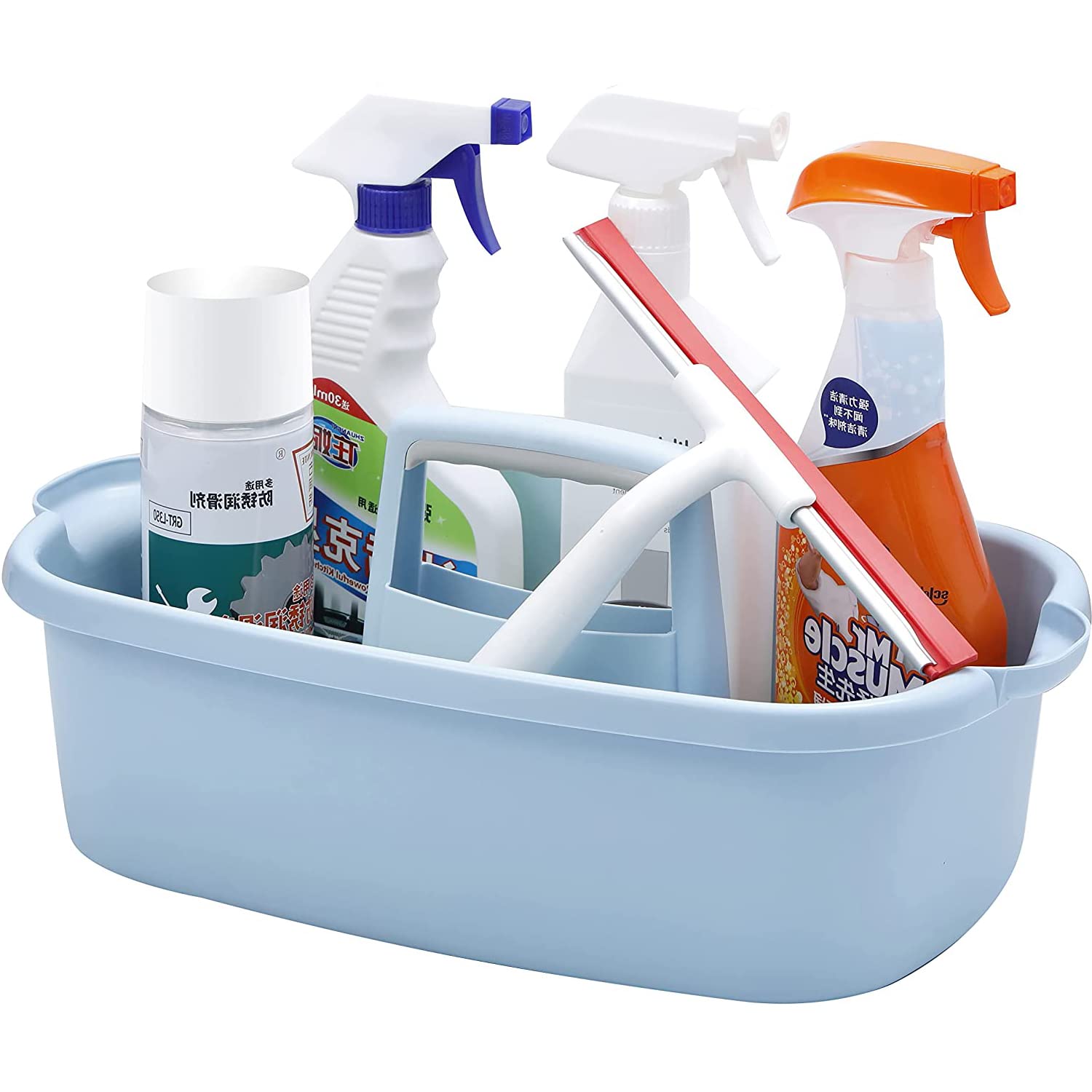 AWEHIRU FVLFIL Large Cleaning Supplies Caddy with Handle - Plastic Cleaning Bucket Organizer for Mops, Sponges & Detergents - Under Sink Storage Caddy for Bathroom & Kitchen (Blue) - Perfect for Home, Office & Janitorial Use
