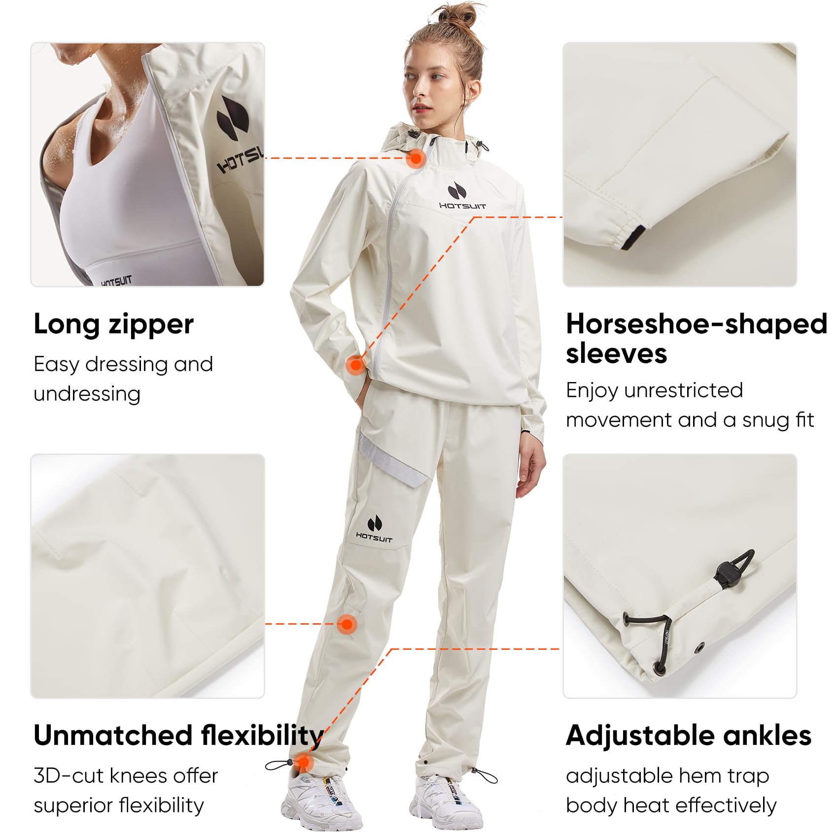 HOTSUIT High-Tech Non-Rip Women's Sauna Suit - Machine Washable Sweat Jacket & Pants for Fat Burning Workouts (Sizes S-3XL) - Perfect for Gym, Running & Weight Loss Training