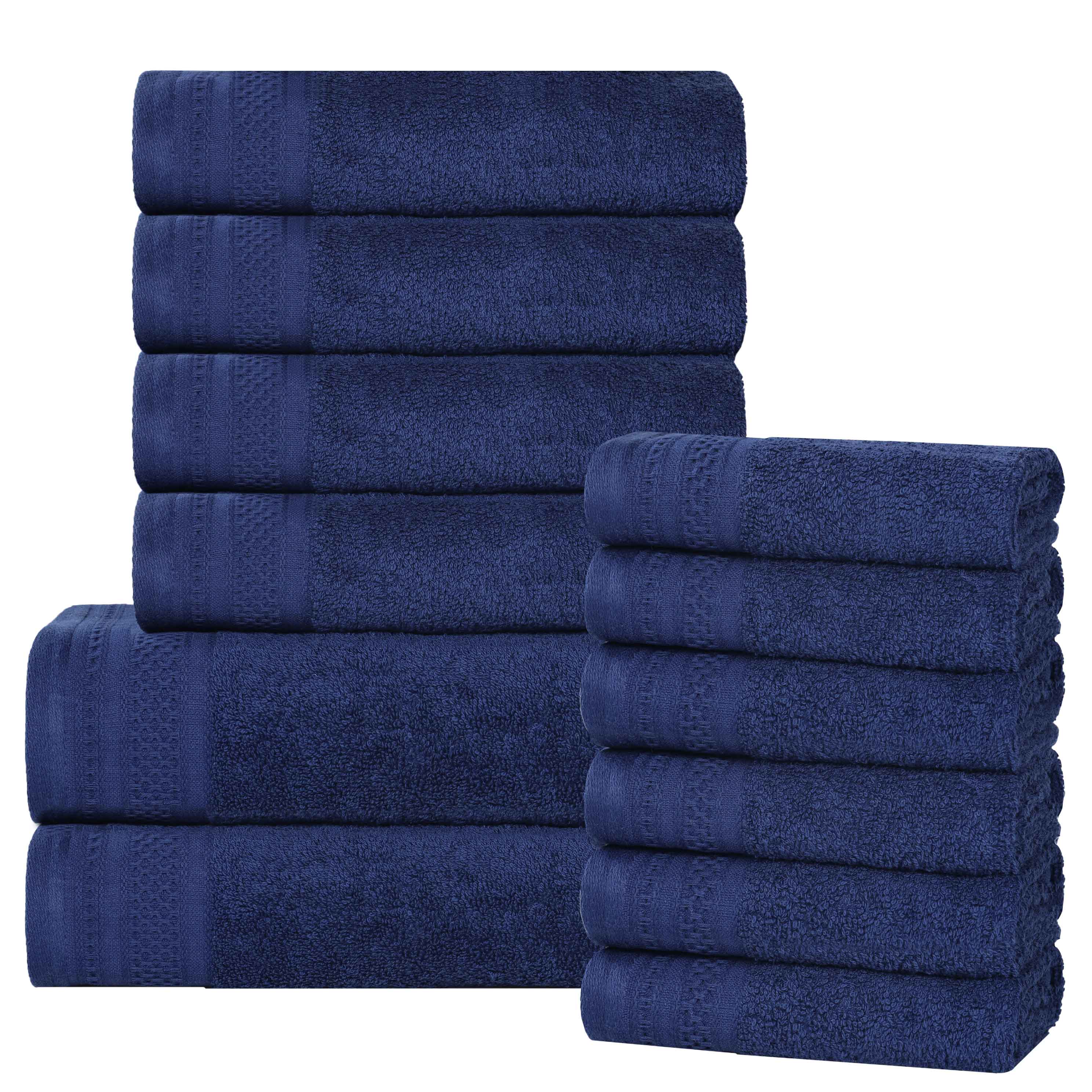 Premium Honeycomb Textured Waffle Border 12-Piece Luxury Cotton Towel Set - Soft & Absorbent Bath, Spa, and Guest Towels for Home & Hotel Use