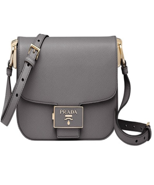 Prada Emblème Saffiano Leather Handbag for Women - Grey Luxury Crossbody Bag | Perfect for Work, Travel & Evening Events