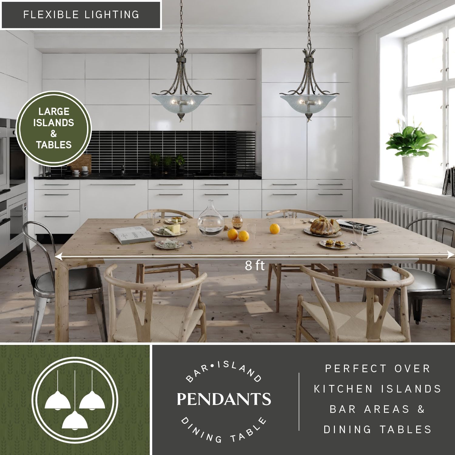 VAXCEL Monterey 3-Light Bronze Rustic Branch Bowl Pendant with Clear Glass - Perfect for Kitchen Island, Dining Room, or Entryway Lighting