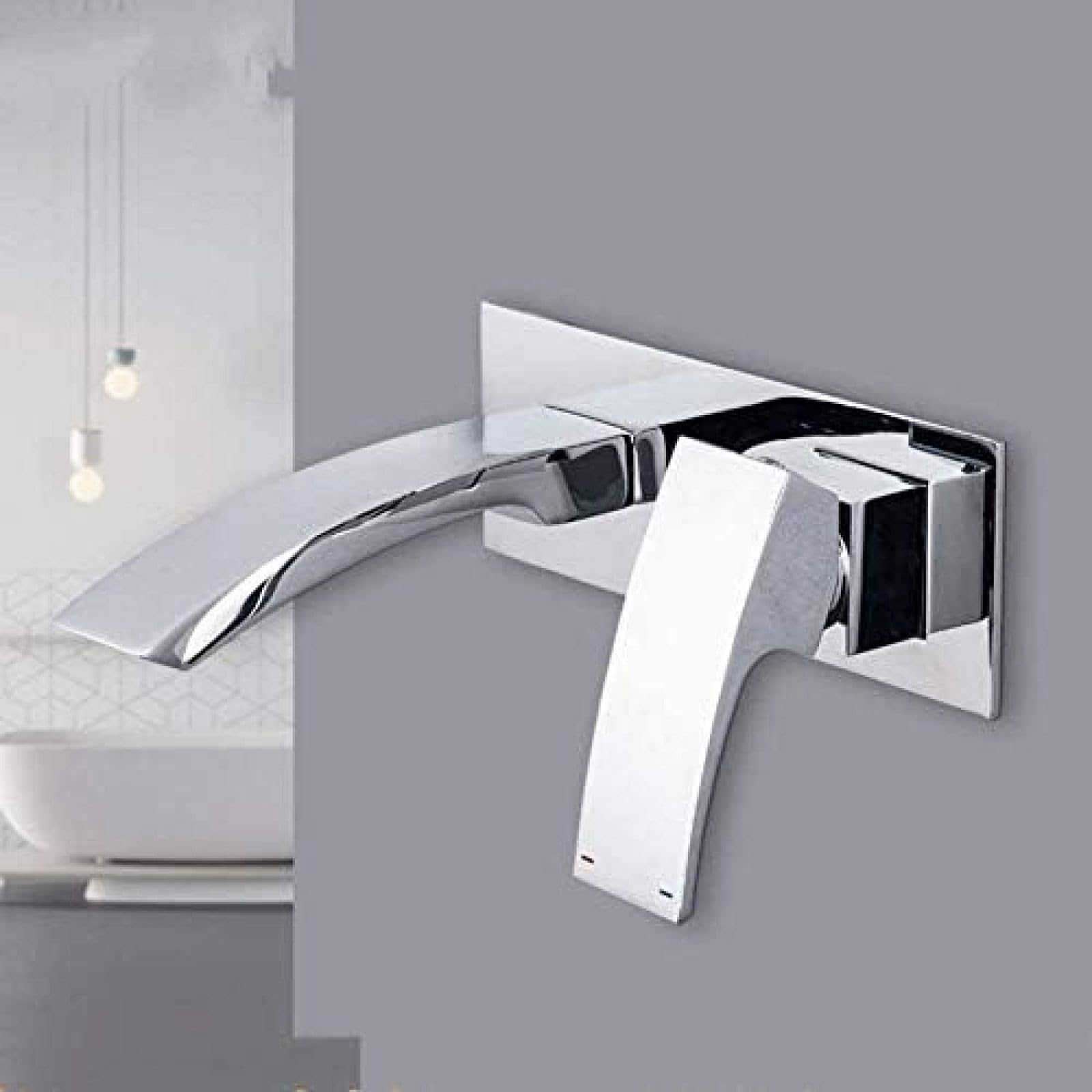 CRJUS Wall Mounted Brass Single Lever Mixer Tap - Waterfall Bathroom Basin Faucet for Modern Kitchen & Bathroom Sink (Ideal for Home, Hotel, and Commercial Use)