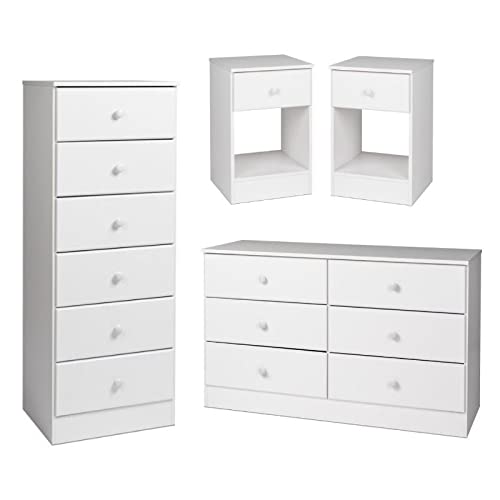 Home Square 4-Piece Bedroom Set with 2 Tall Nightstands, Lingerie Chest & Double Dresser - Modern Bedroom Furniture for Master Bedroom & Guest Room Organization